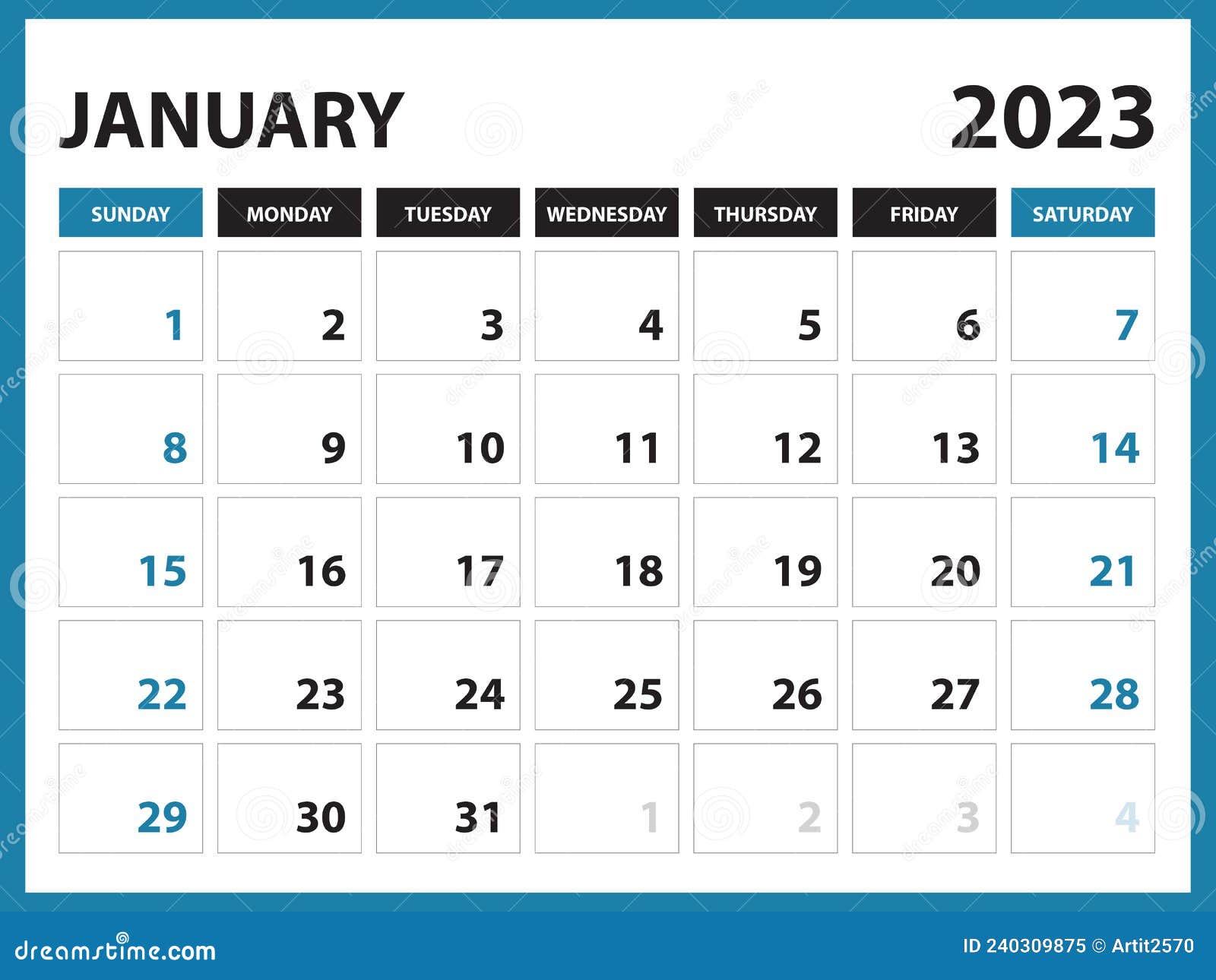 January 2023 Calendar Printable Calendar 2023 Template Planner Design