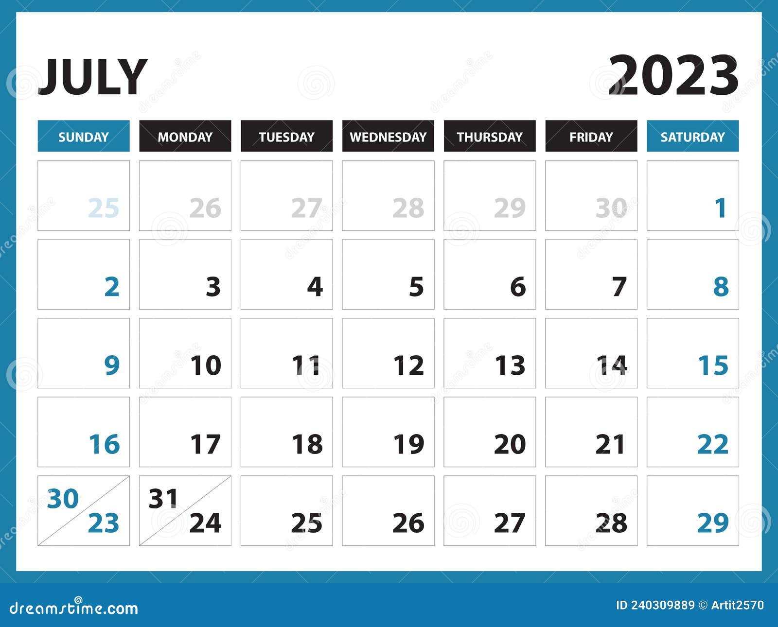 July 2023 Calendar Printable Calendar 2023 Template Planner Design