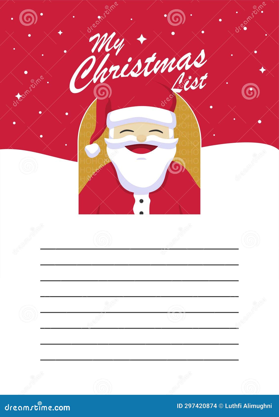 Printable Christmas Wish List Template Vector with Santa Claus Printable Christmas Wish List Template Vector with Santa Claus