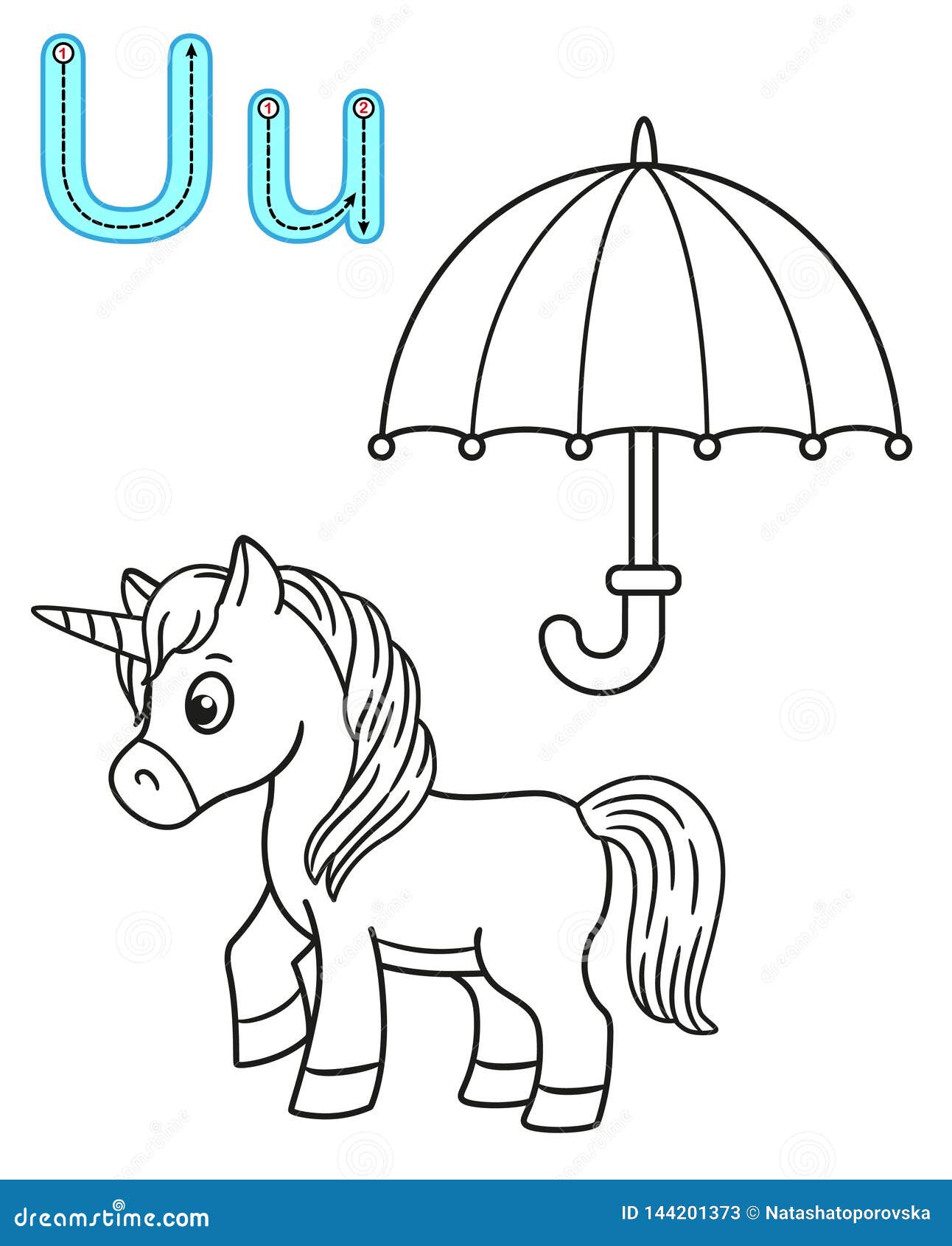 Printable Coloring Page For Kindergarten And Preschool Card For Study English Vector Coloring Book Alphabet Letter U Umbrella Stock Vector Illustration Of Page Capital 144201373