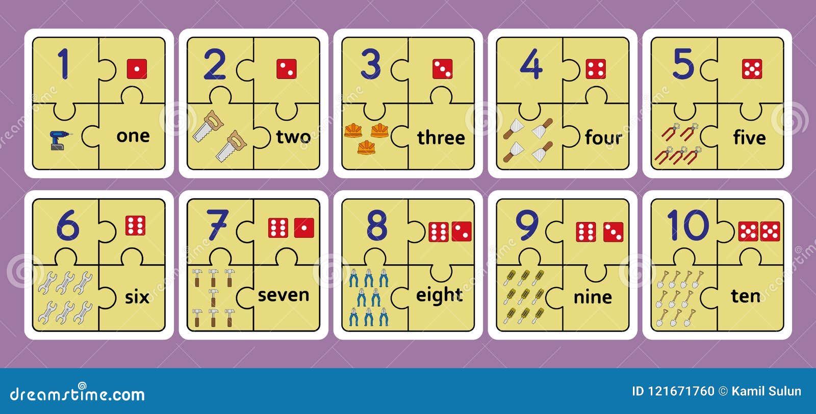 printable counting puzzles number strip puzzle work tools puzzle counting numbers 1 10 game stock illustration illustration of cute three 121671760