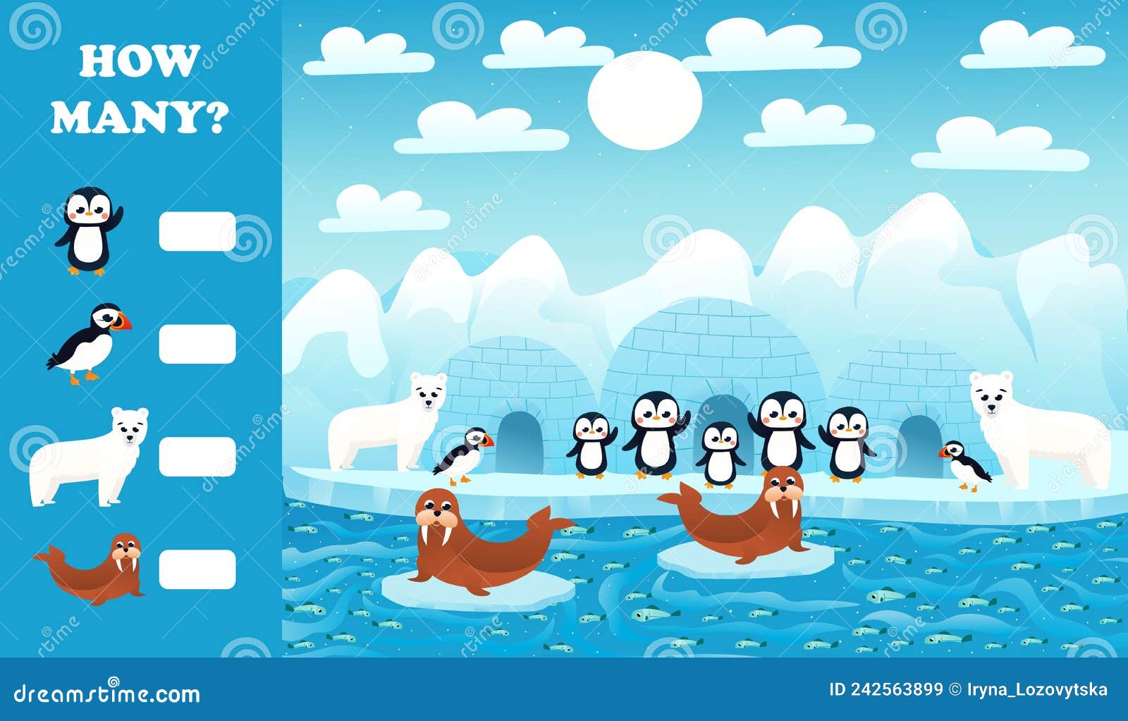 Premium Vector  Counting arctic animals game illustration for preschool  kids in vector format how many are there