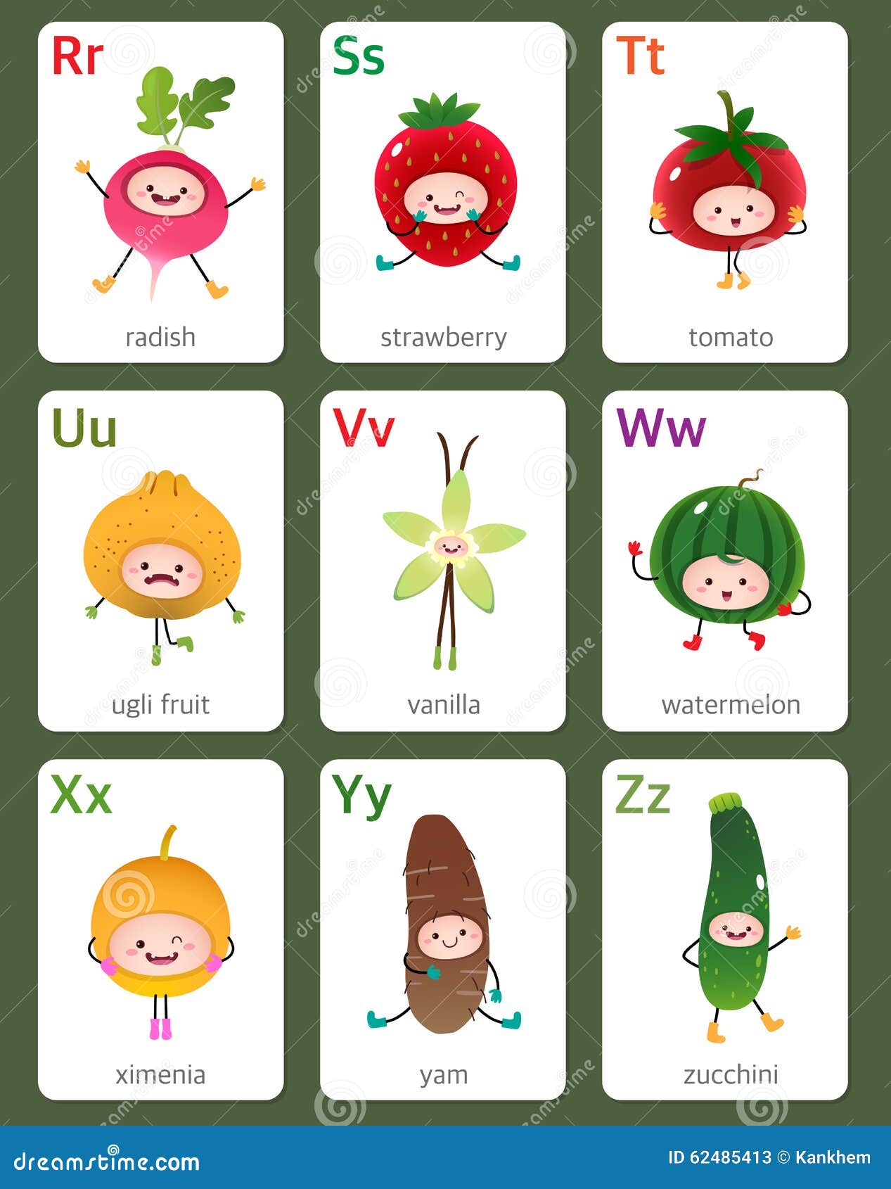 printable flashcard english alphabet from r to z with fruits and