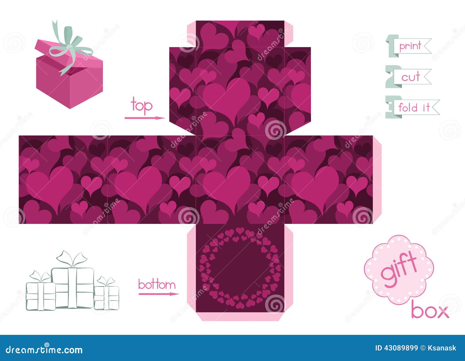 Printable Gift Box With Hearts Stock Vector Illustration Of Construction Homemade 43089899