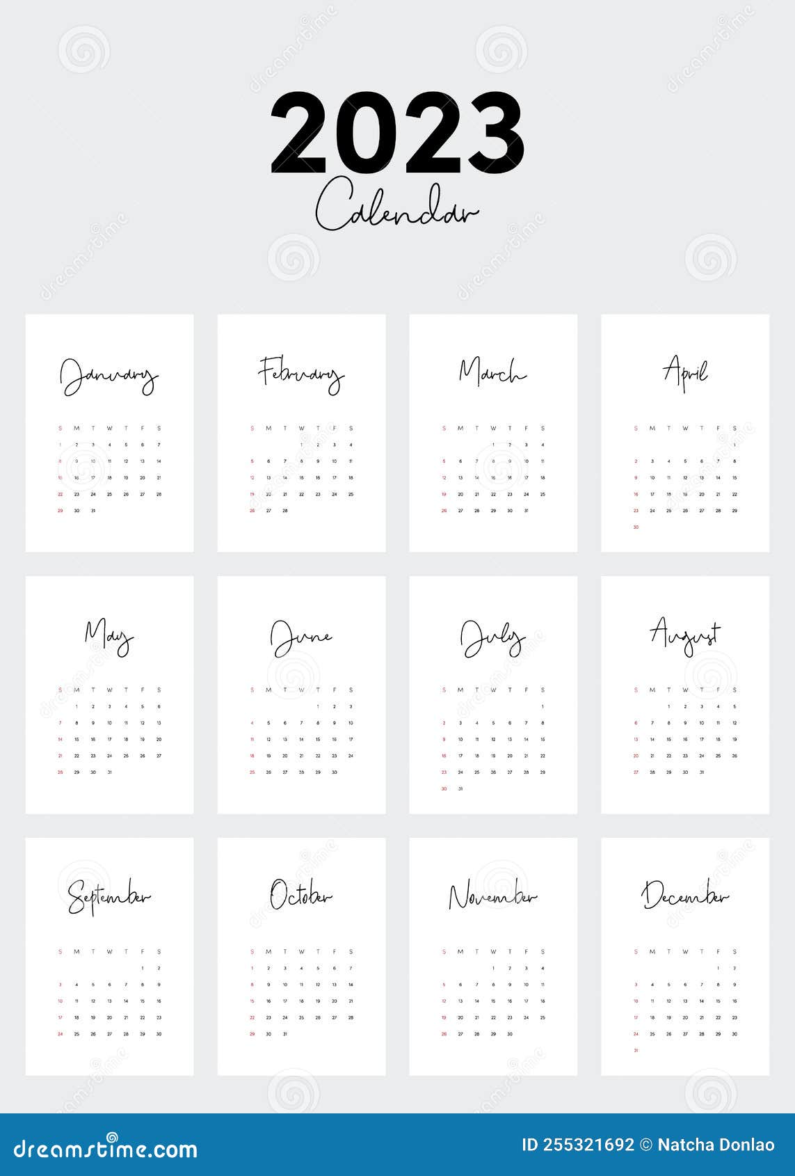 2023 printable monthly calendar template design week starts on sunday