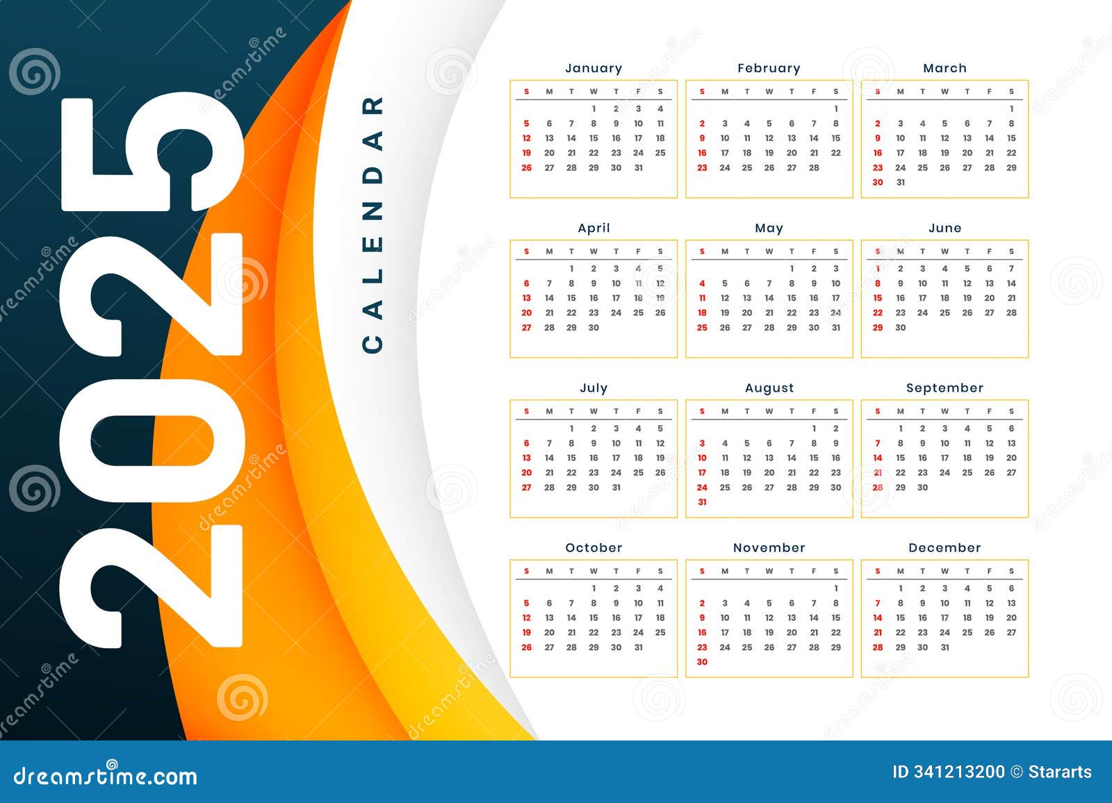 printable-2025-office-calendar-template-wall-or-desk-stock-illustration