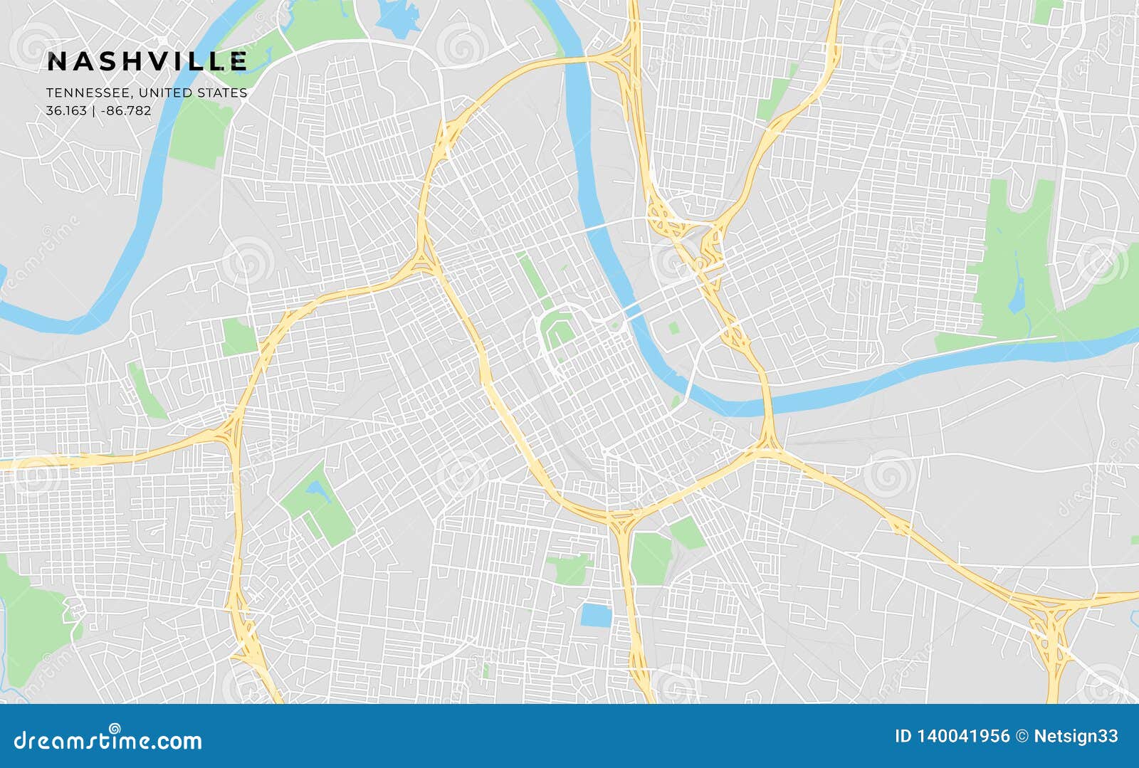 Printable Street Map Of Nashville, Tennessee Stock Vector