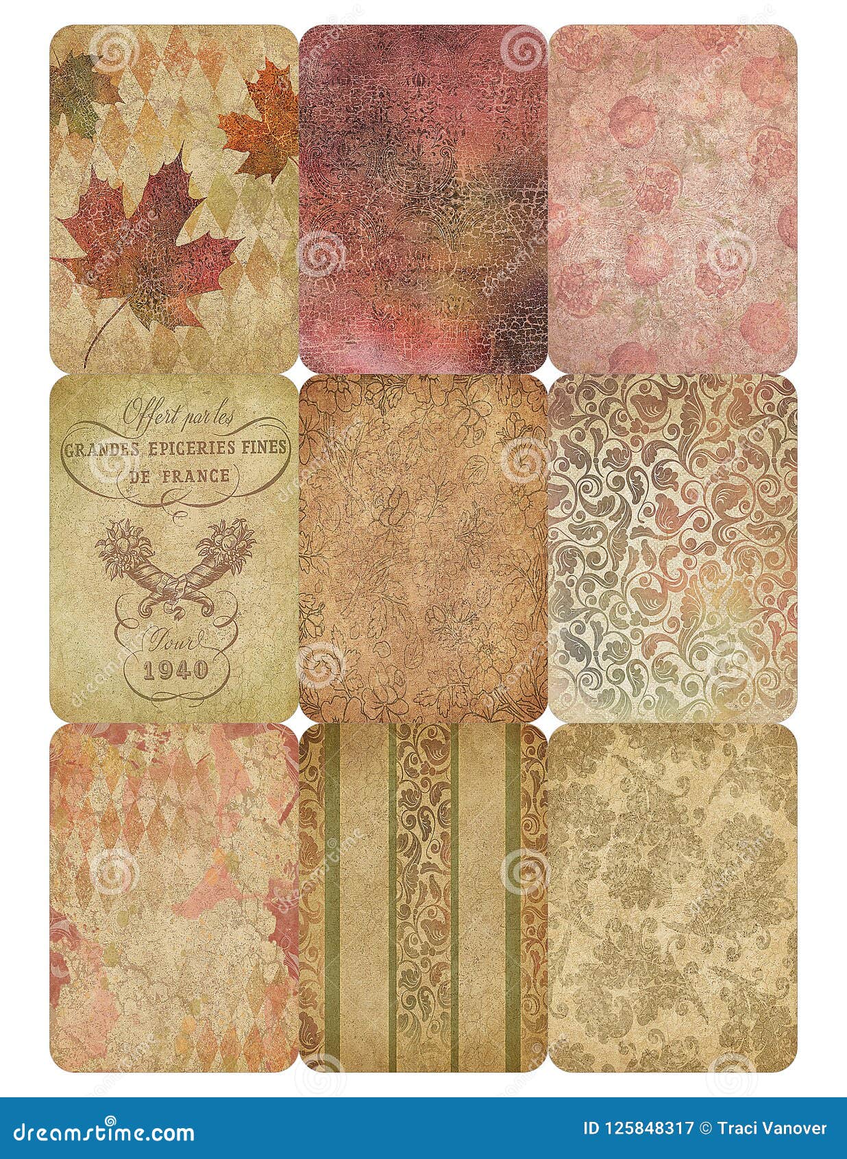 Printable Tag Sheet Vintage Fall Autumn Collage Background ATC Size Printable Collage Tags