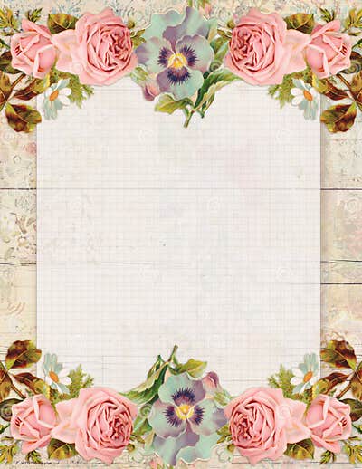 Printable Vintage Shabby Chic Style Floral Rose Stationary on Wood ...