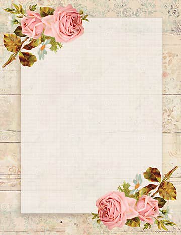 Printable Vintage Shabby Chic Style Floral Rose Stationary on Wood ...