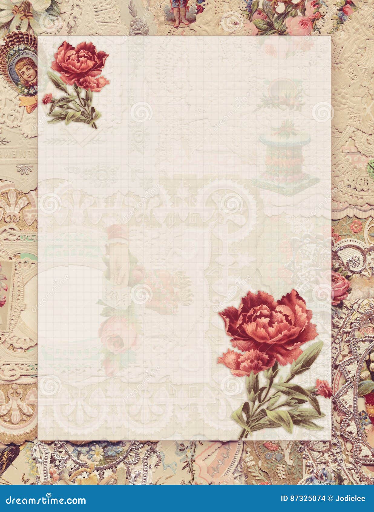Printable Vintage Shabby Chic Style Floral Stationary On Antique Victorian Collaged Paper Background Stock Illustration Illustration Of Check Note 87325074