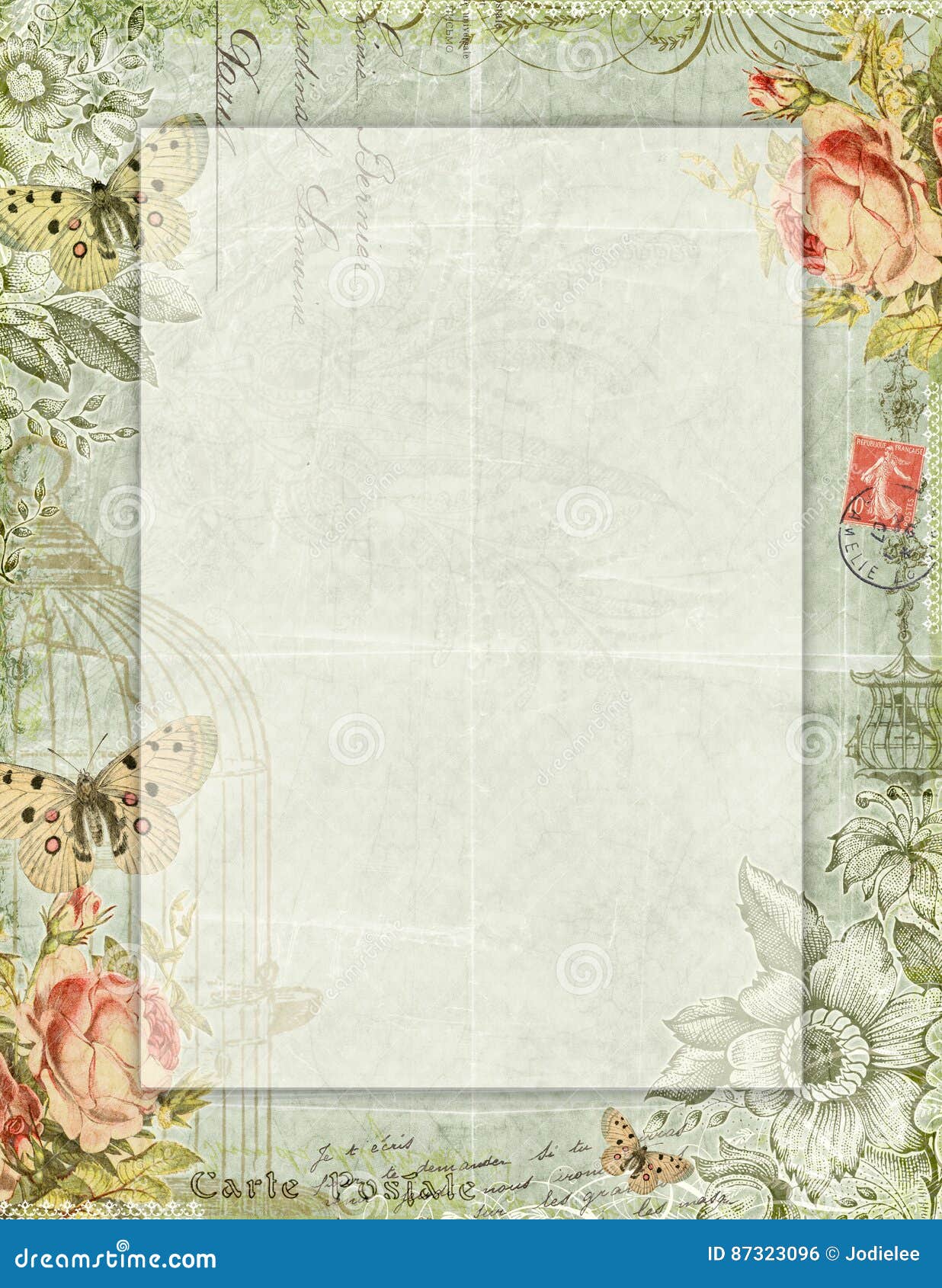 Printable Vintage Shabby Chic Style Floral Stationary With Butterflies Stock Illustration Illustration Of Floral Book 87323096