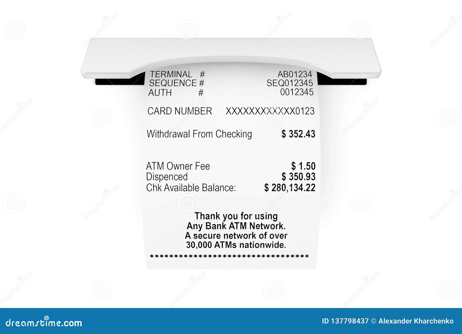 Download Printed Abstract Shopping Paper Bill Receipt ATM Mockup. 3d Rendering Stock Illustration ...