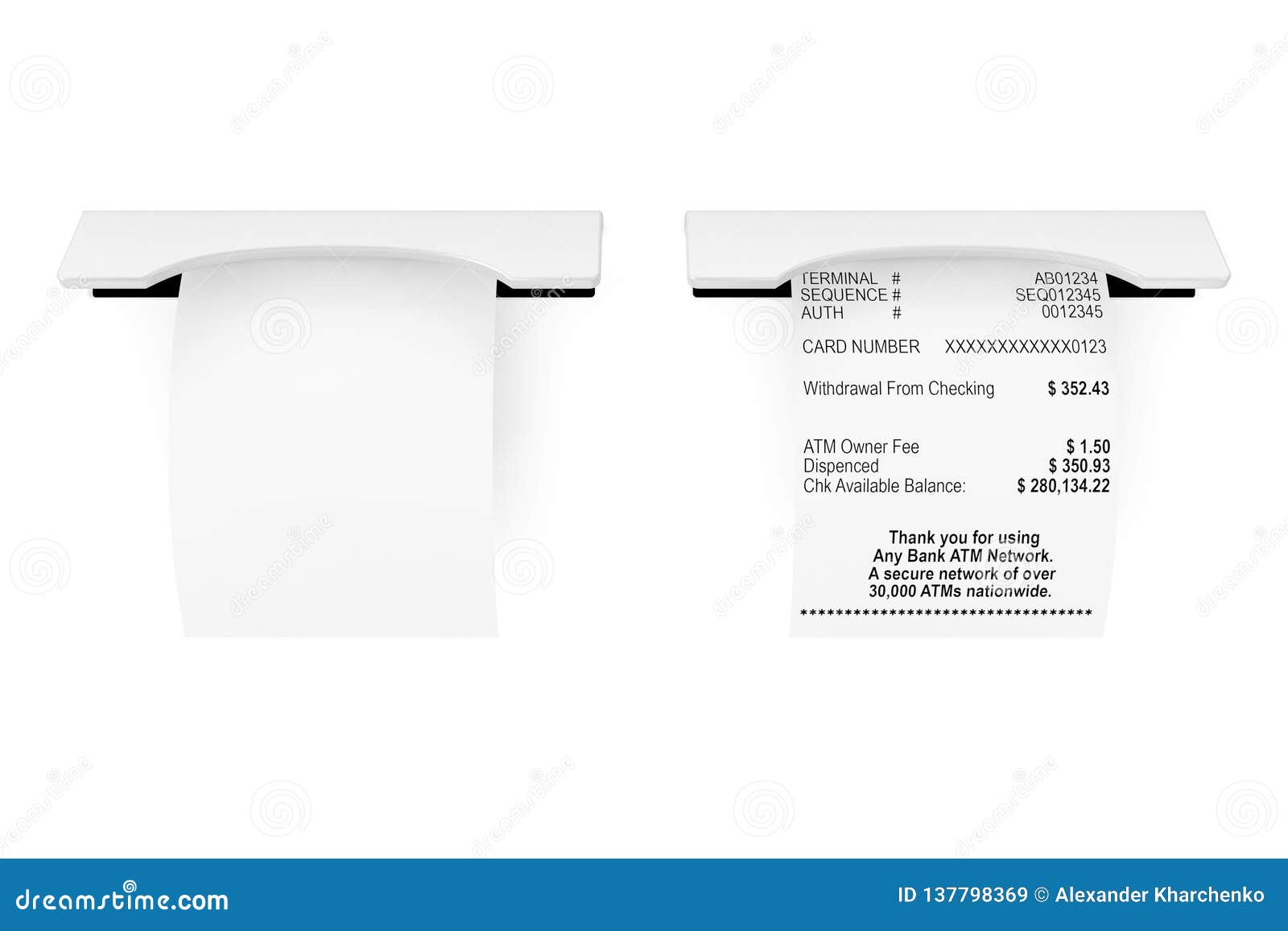 Download Printed Blank Shopping Paper Bill Receipt ATM Mockup. 3d Rendering Stock Illustration ...
