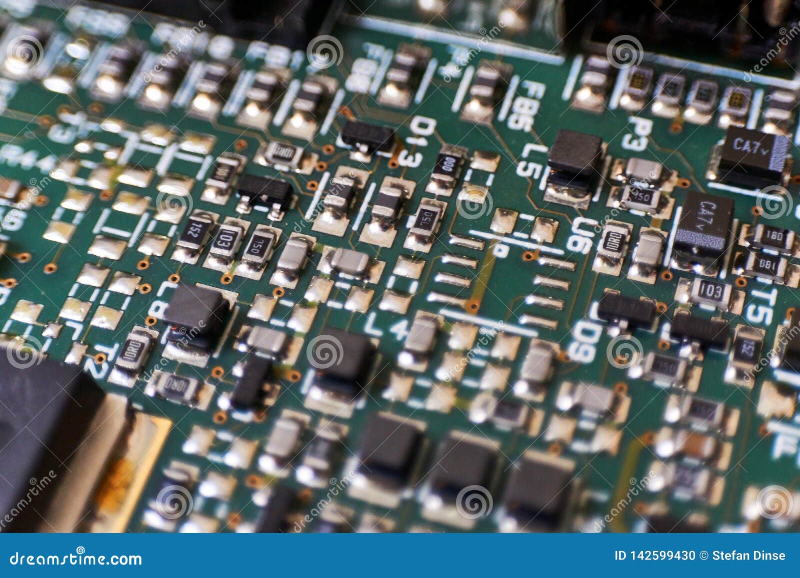 Printed Circuit Board with Chips and Radio Components Electronics Stock