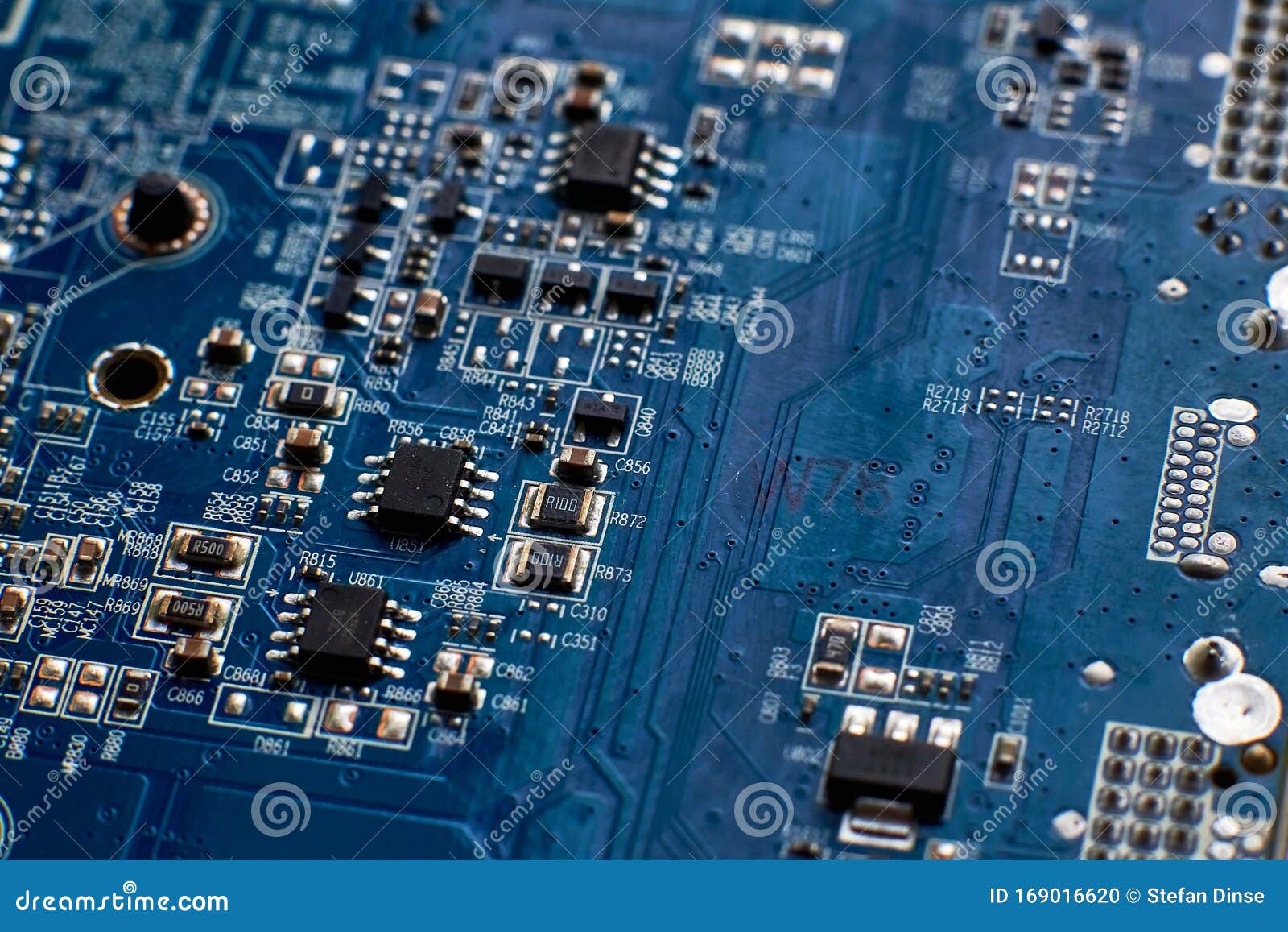 Printed Circuit Board with Chips and Radio Components Electronics Stock