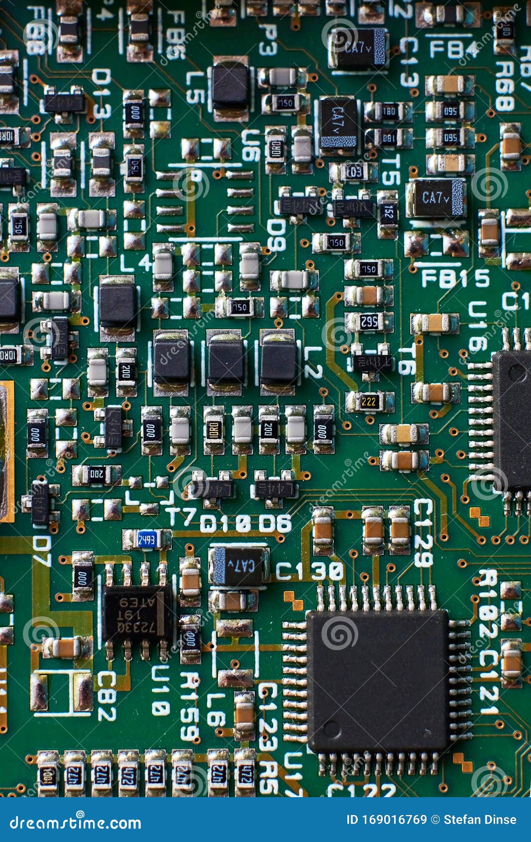 Printed Circuit Board with Chips and Radio Components Electronics Stock