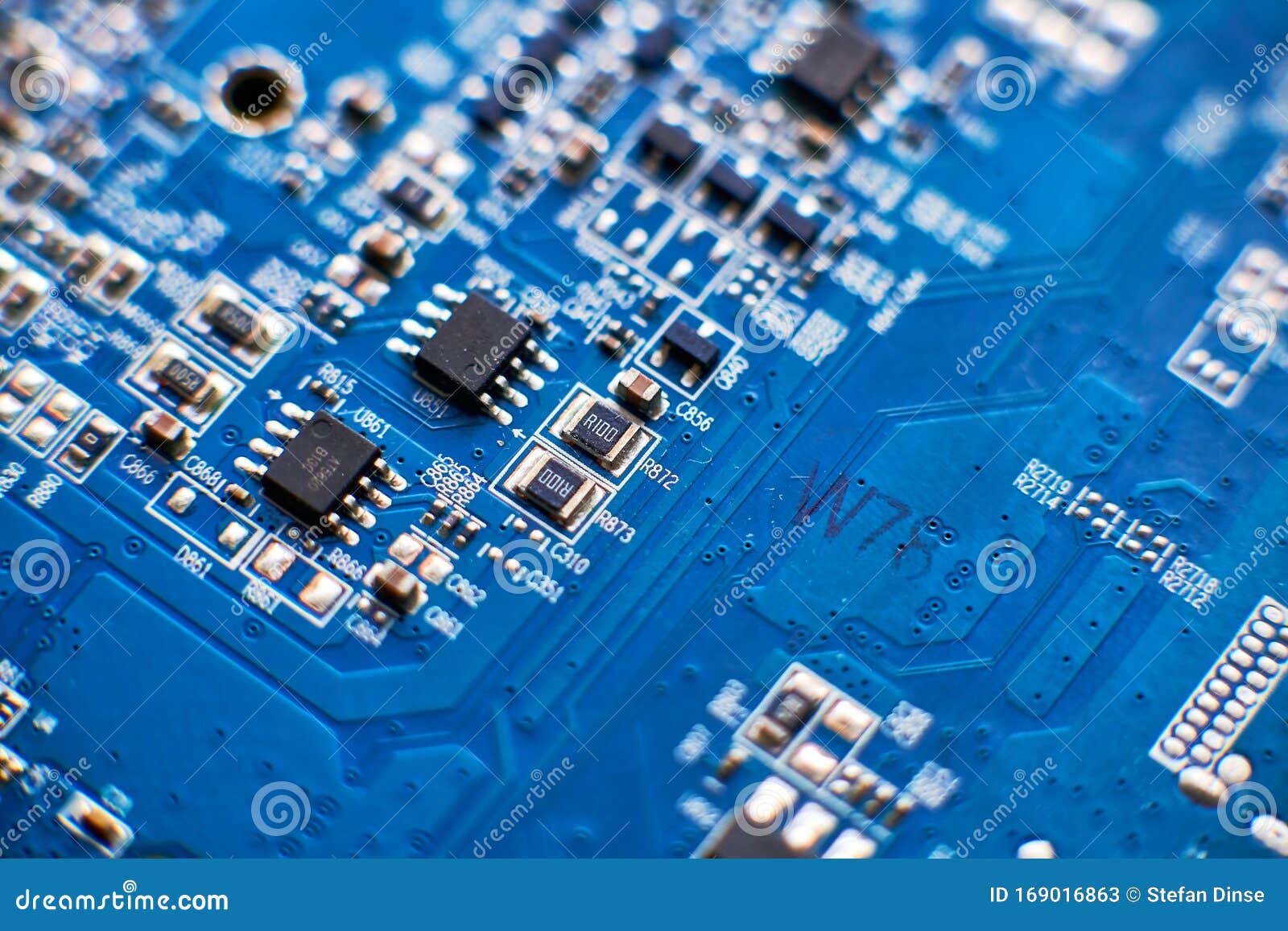 Printed Circuit Board with Chips and Radio Components Electronics Stock