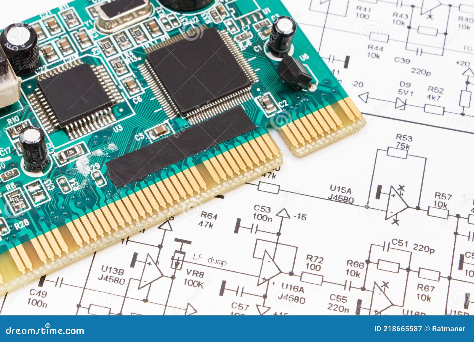 Printed Circuit Board and Diagram of Electronics. Technology Stock