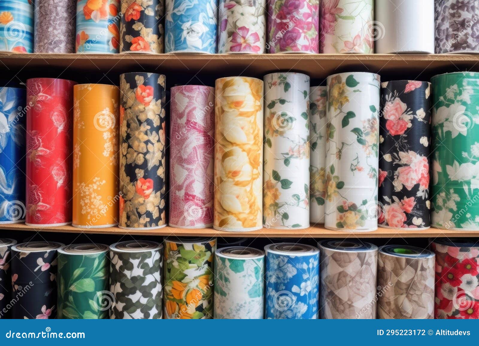 Printed Wallpaper Rolls Collected in Bins Stock Photo Image of decor
