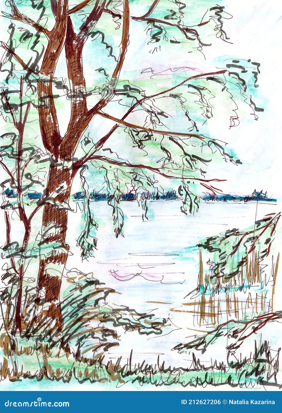 Facile Paysage Printemps Dessin Couleur Printemps été Paysage Avec Lac Et Arbres Couleur Dessin Graphique Illustration Stock - Illustration du encre, image: 212627206