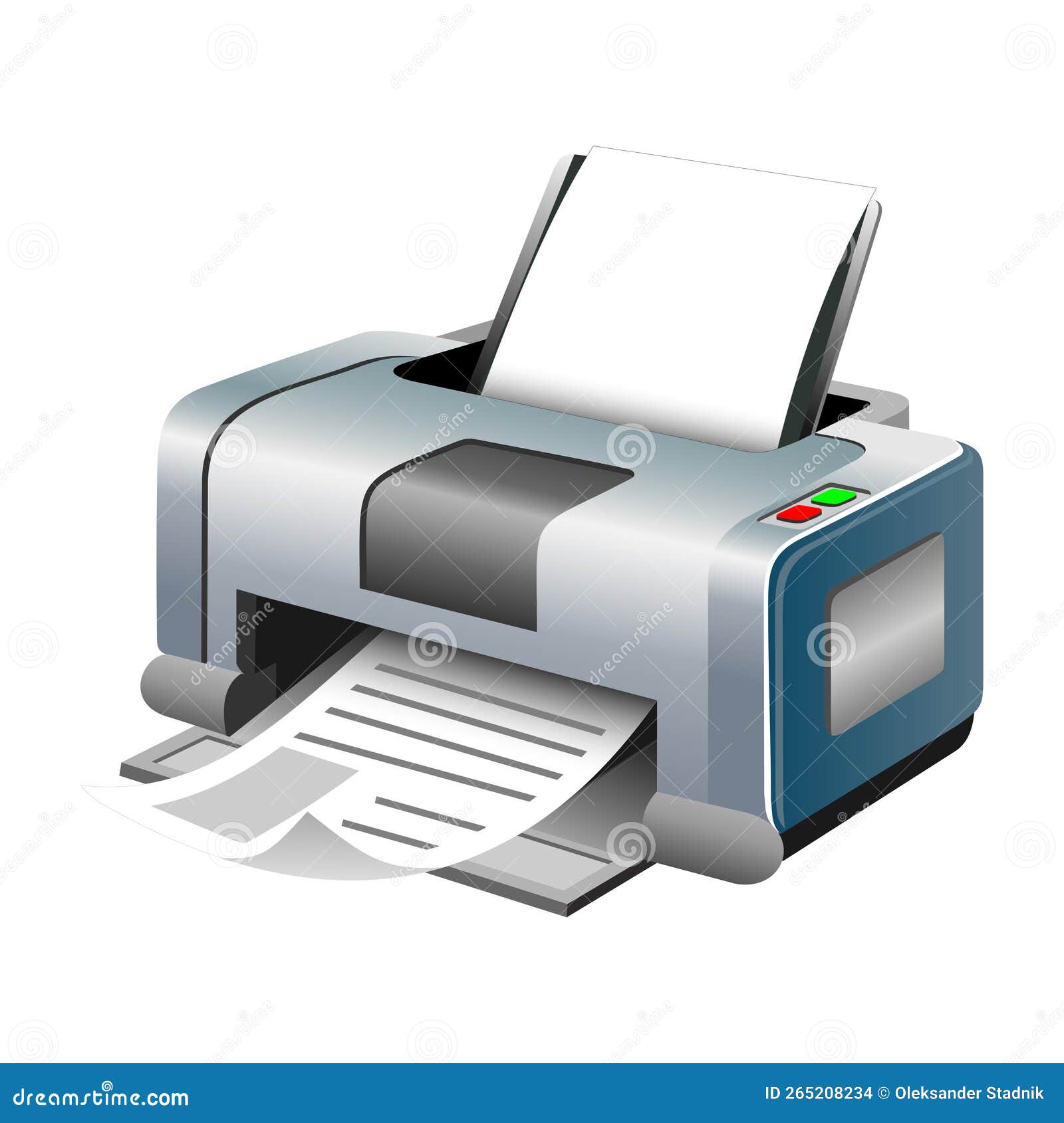 Gray printer with paper stock vector. Illustration of isometric 265208234