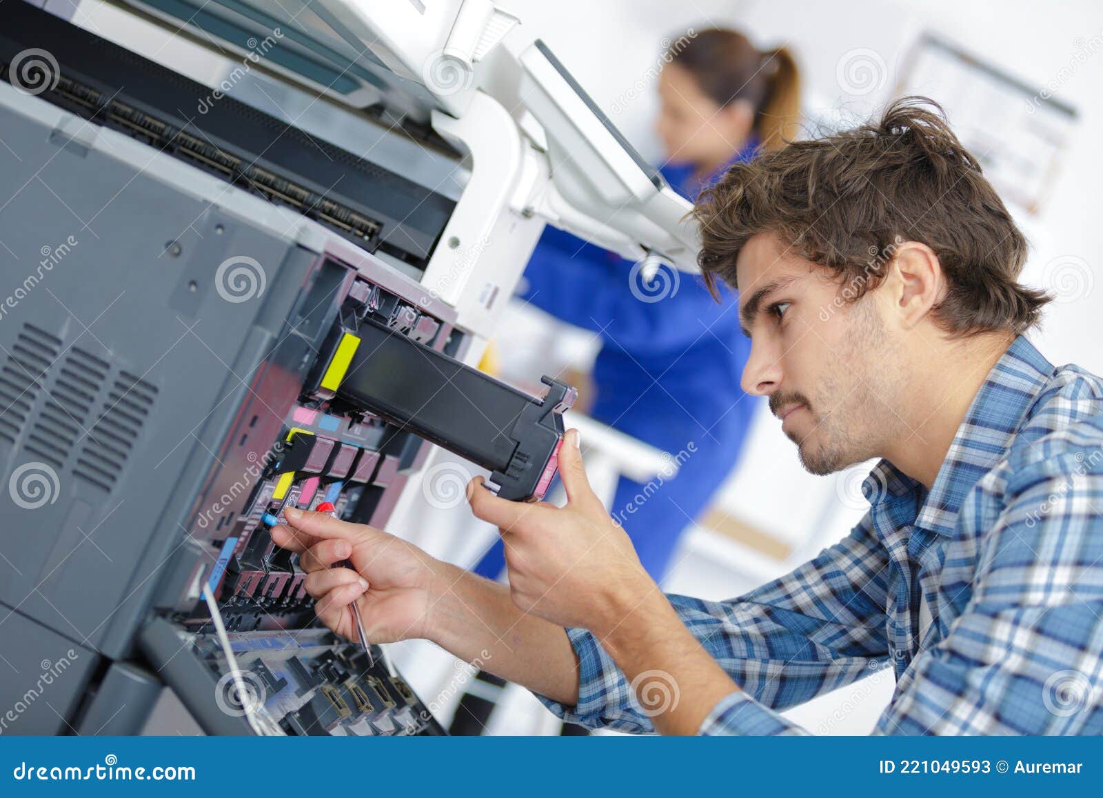 Printer Technician Mending Problem Stock Image Image of industrial