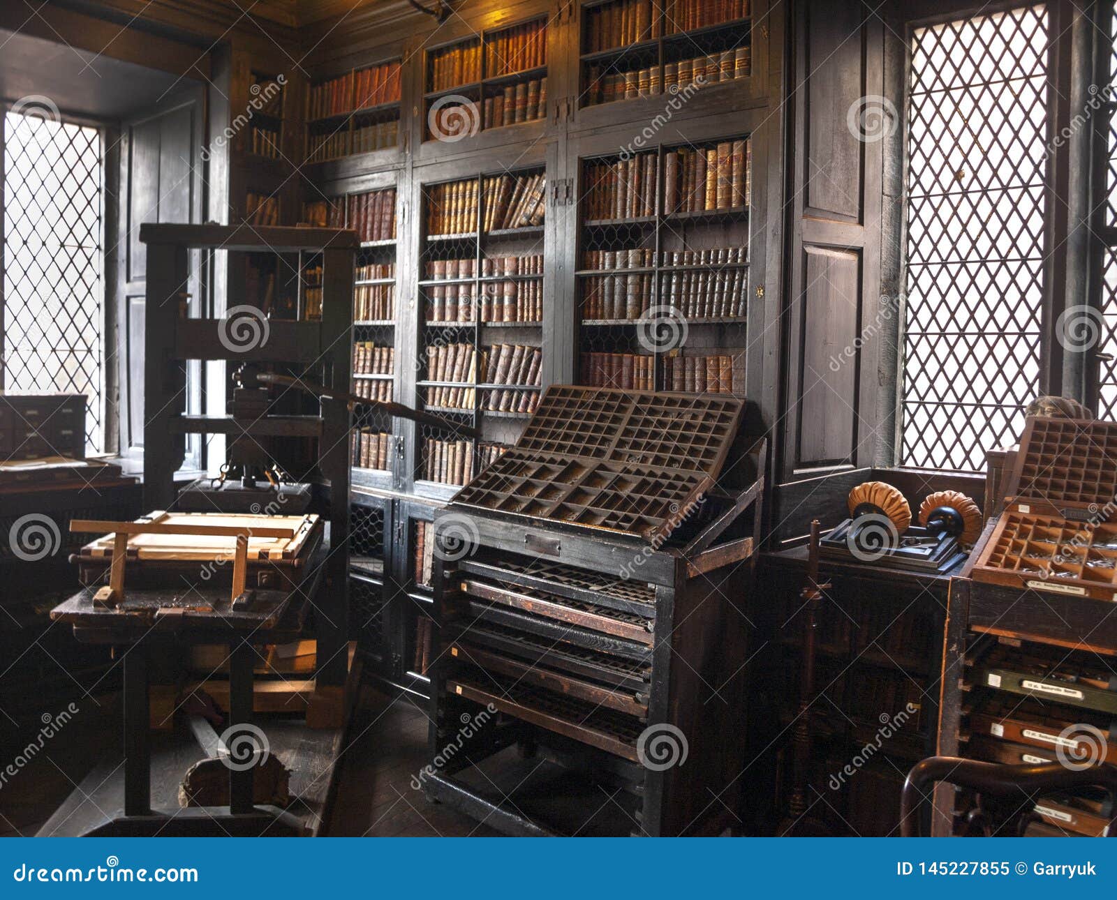 Printing Press With Upper And Lower Case Storage Box Editorial Photo