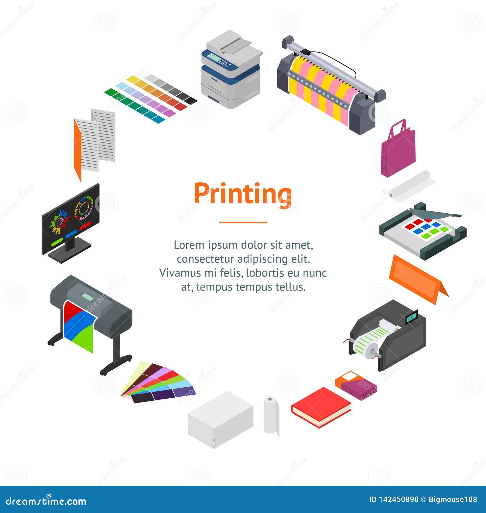 Download Printing Signs 3d Banner Card Circle Isometric View ...