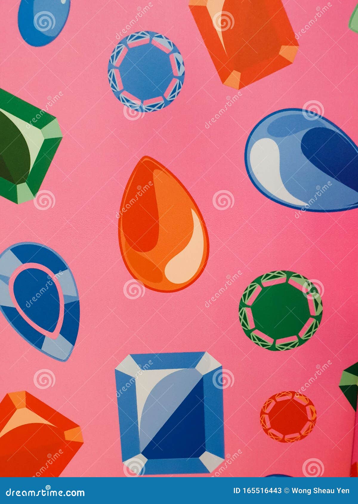 printings of colorful diamond d embellishments on pink wallpaper background