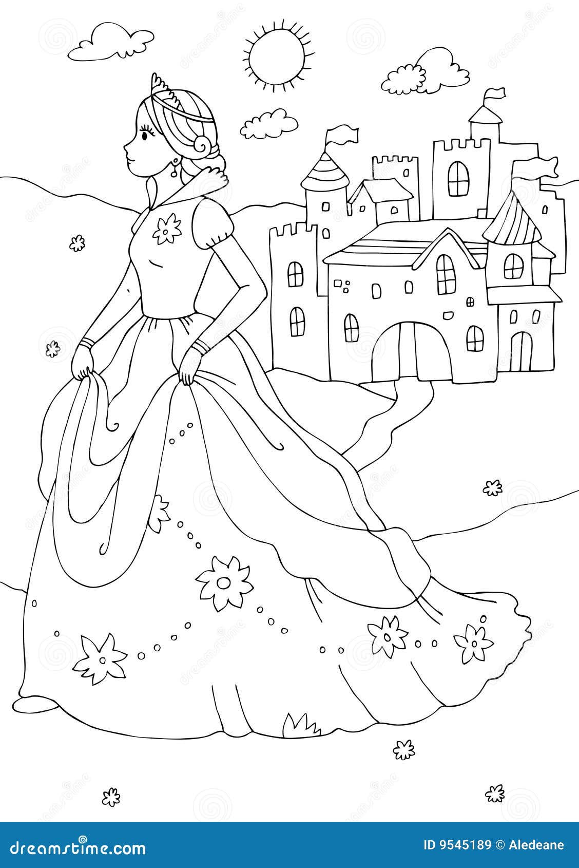 Prinzessin Und Schloss-Farbton-Seite Stock Abbildung - Illustration von