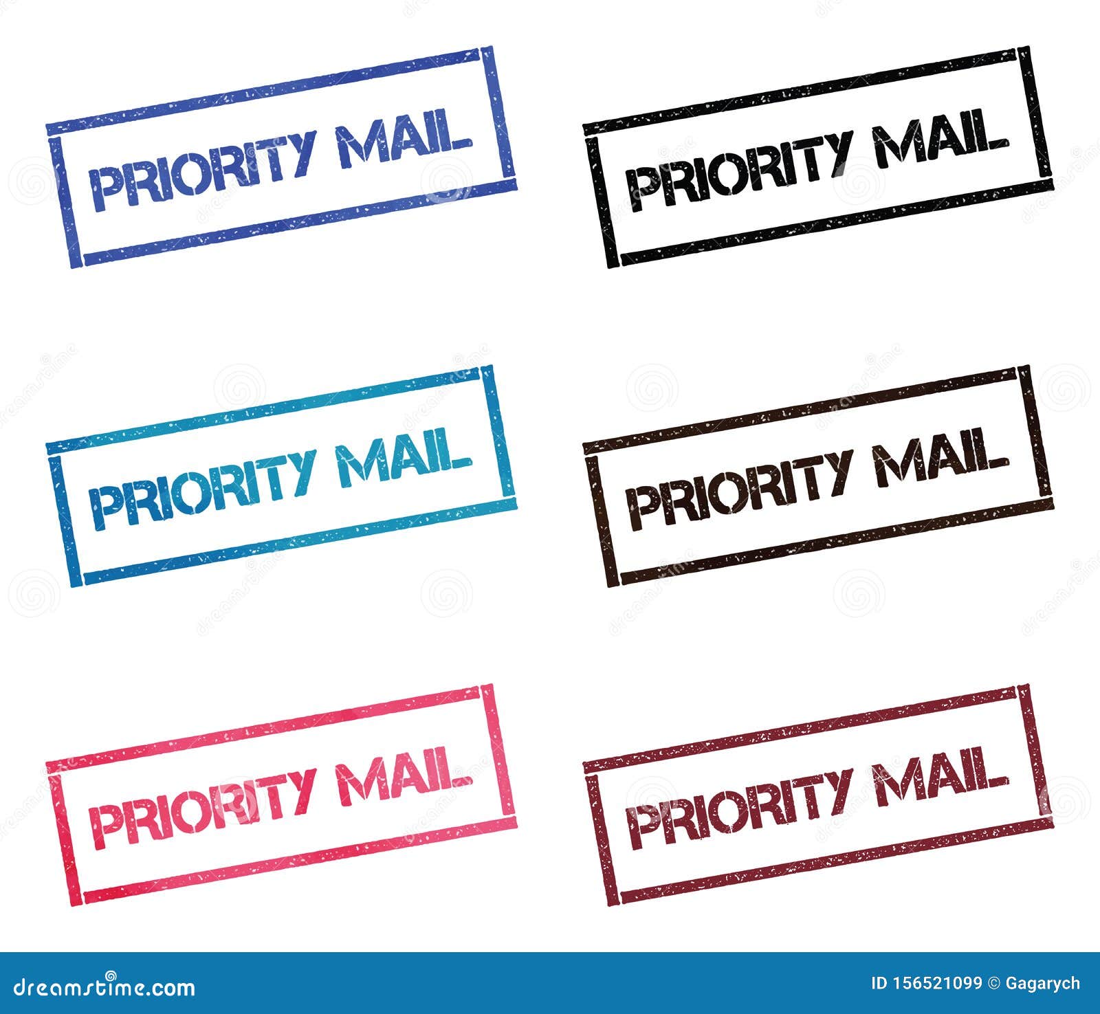 Priority Mail Rectangular Stamp Collection. Stock Vector Illustration