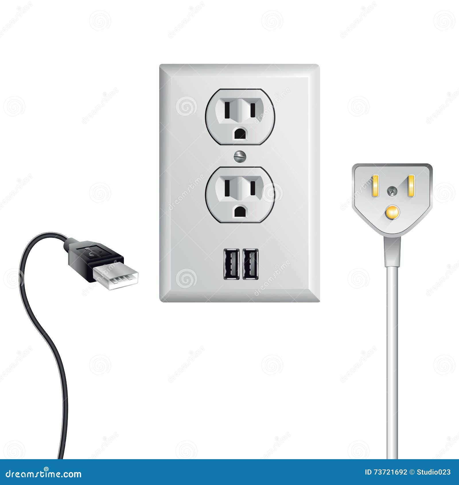 Prise De Courant électrique Avec USB Illustration de Vecteur - Illustration  du fiche, blanc: 73721692