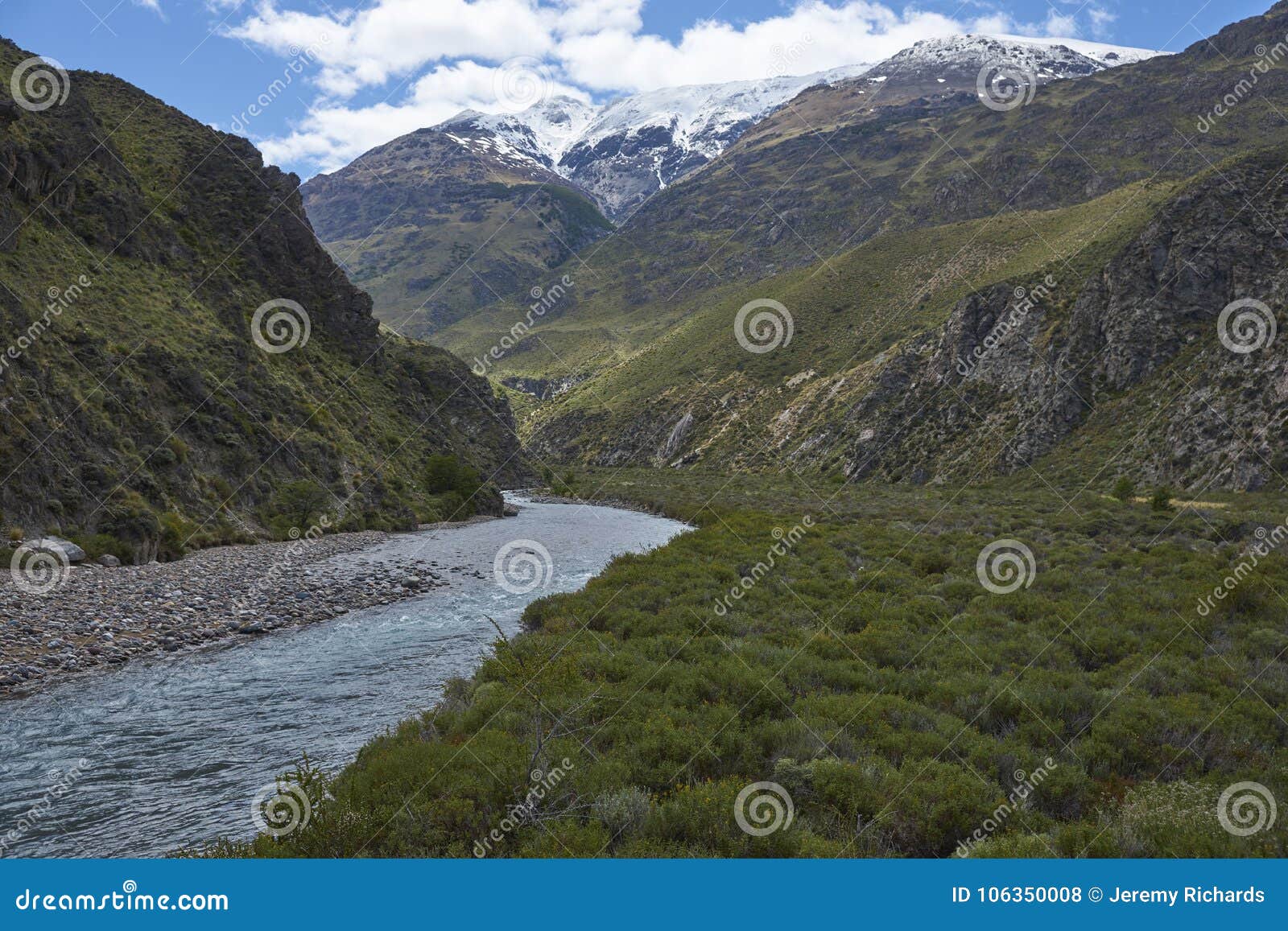 pristine river in valle chacabuco, northern patagonia, chile.