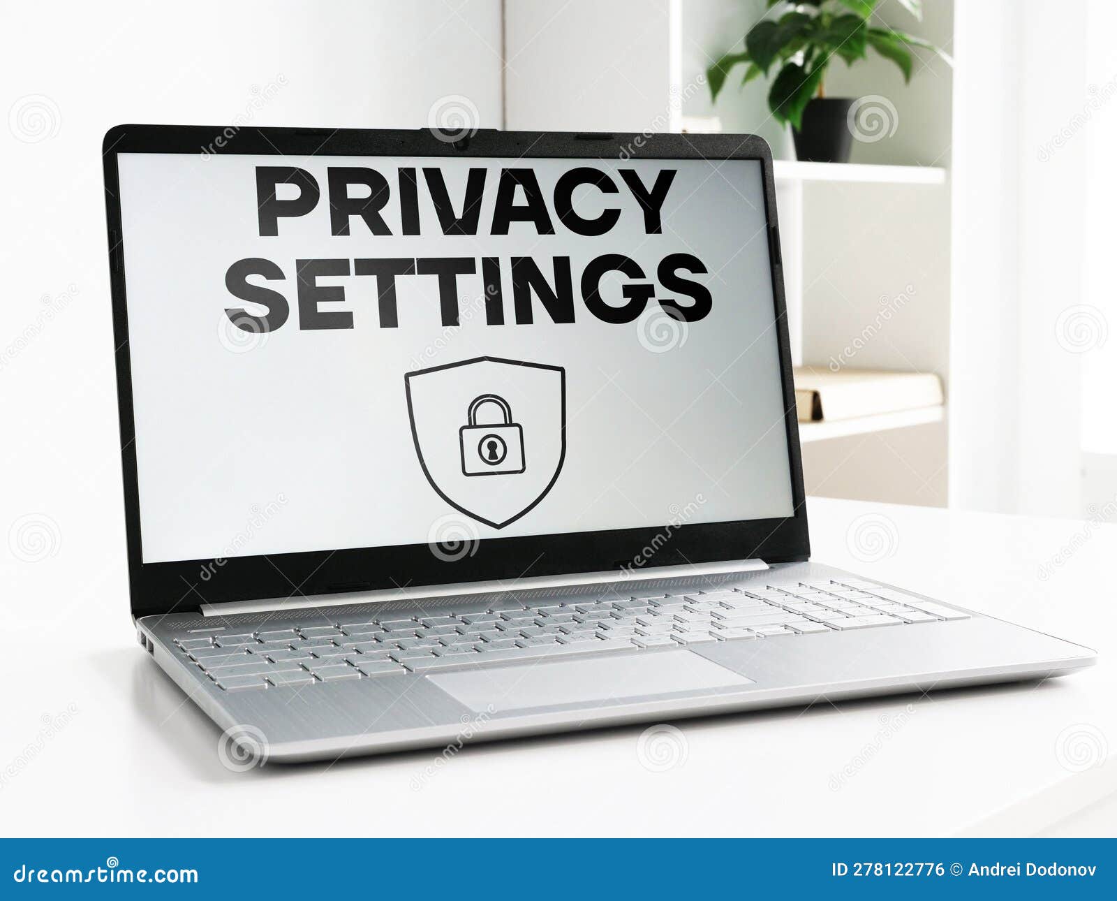 Privacy Settings is Shown Using the Text and Photo of the Laptop Stock
