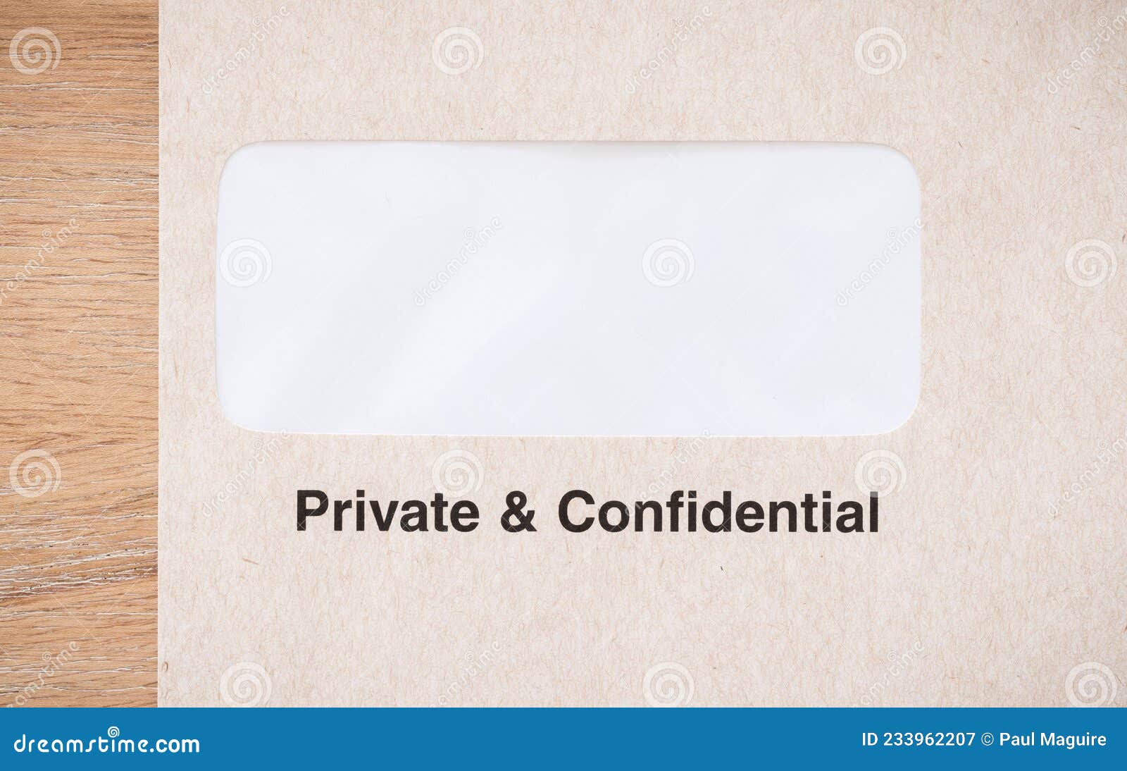 Private and Confidential Window Envelope Template, UK Stock Image