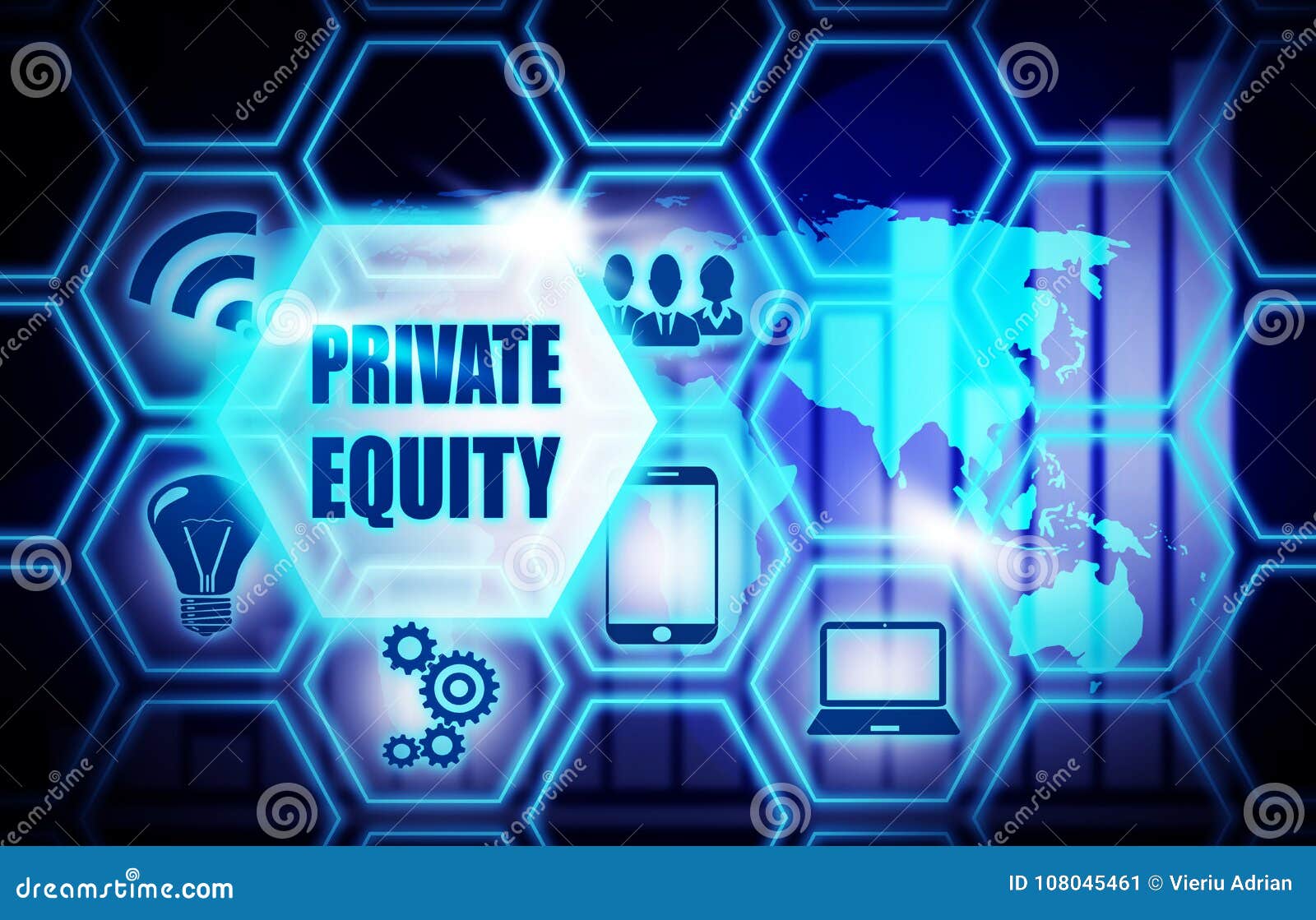 Private Equity Blue Background Model Concept Stock Illustration