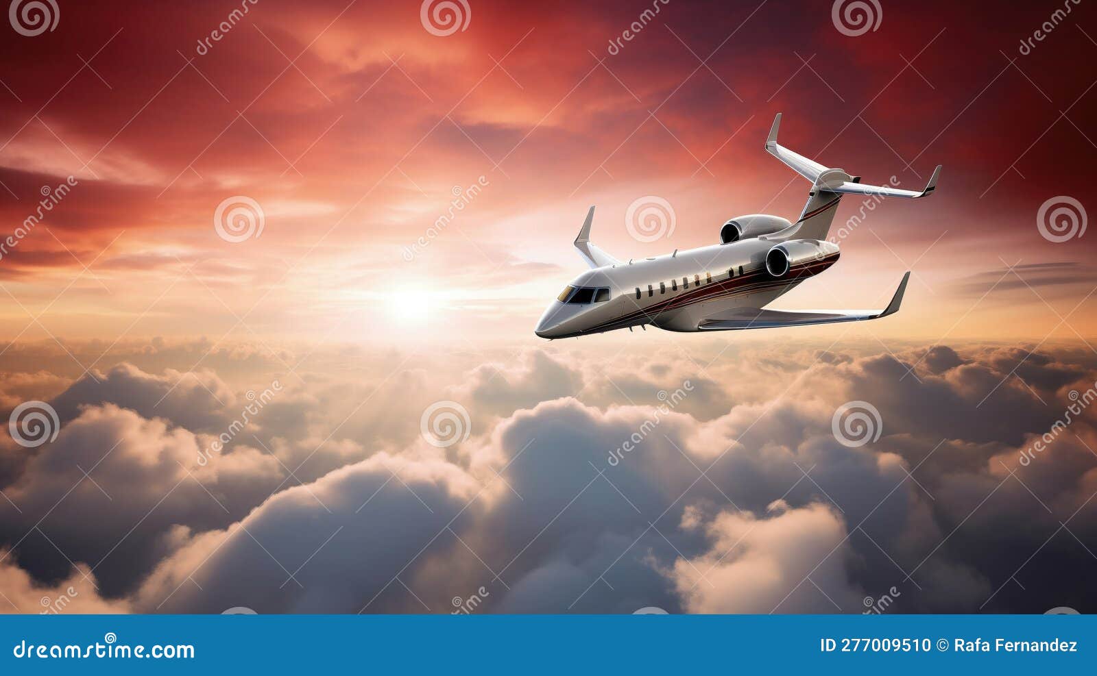 private jet flying through the clouds in the sky. generative ai