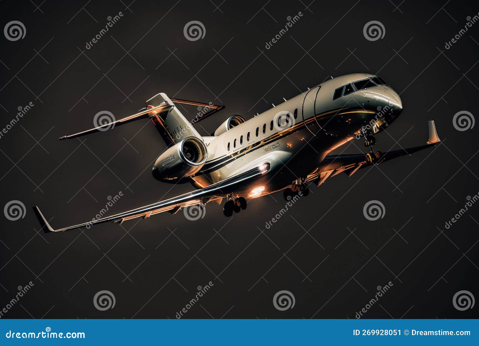 Private Jet Flying at Night. Generative AI Stock Illustration