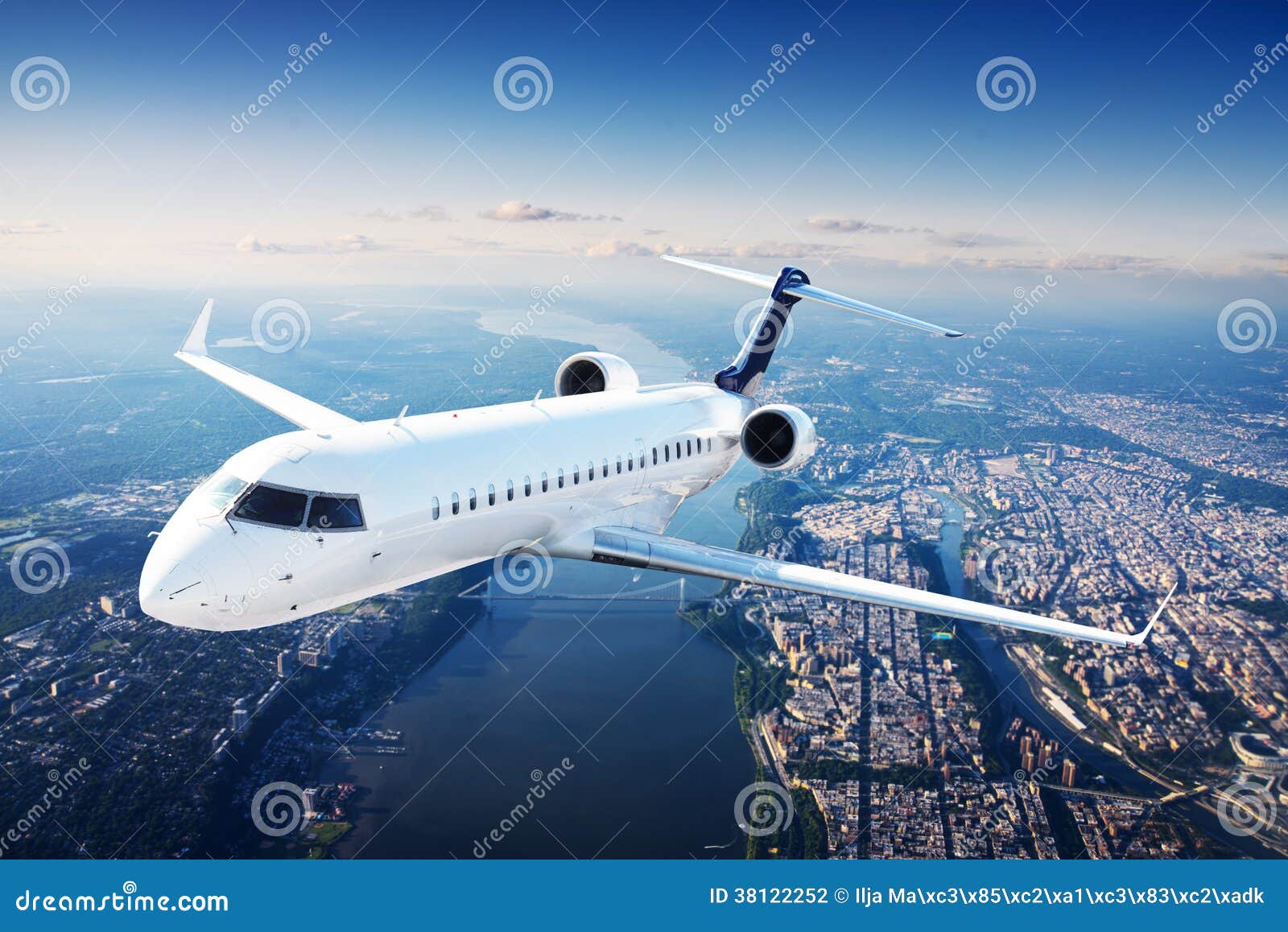 private jet plane in the blue sky