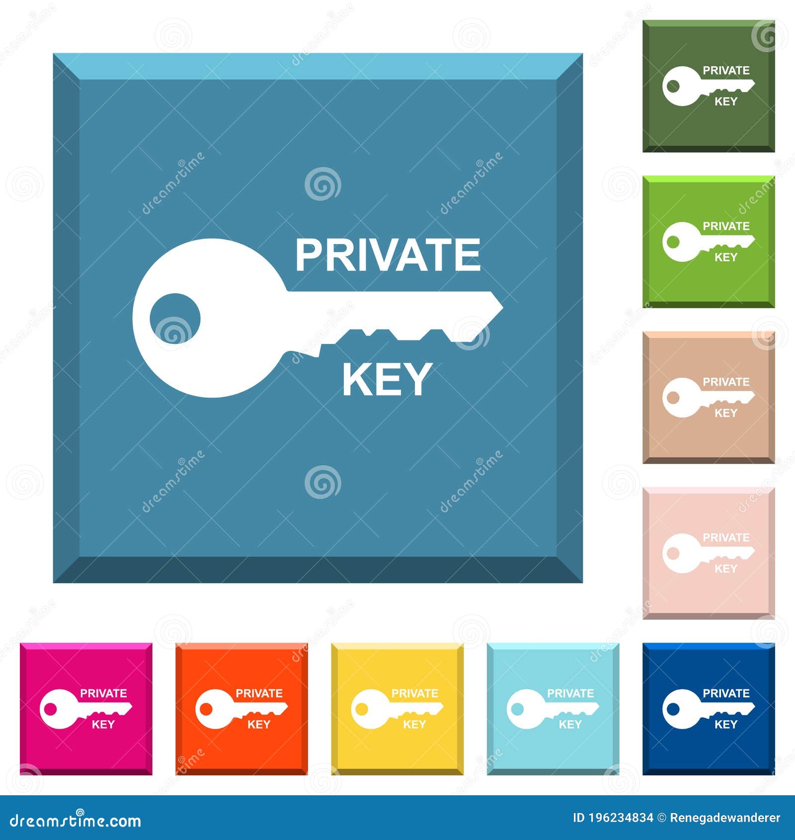 private key white icons on edged square buttons