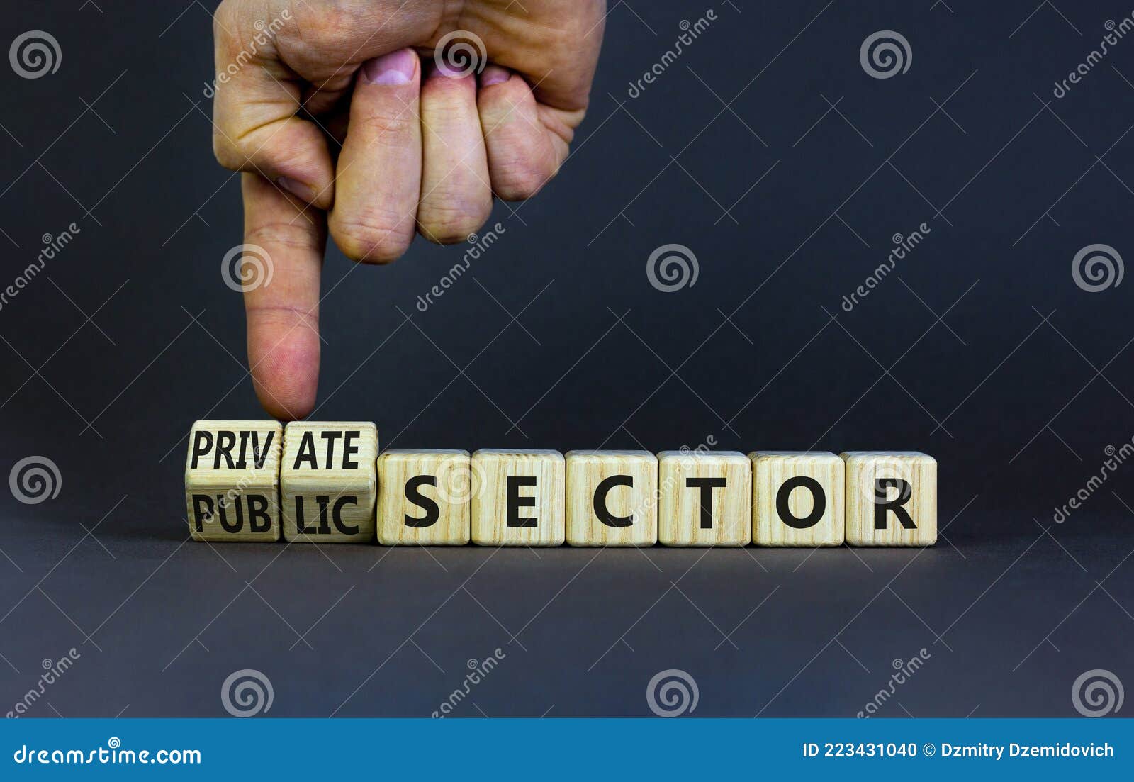private or public sector . businessman turns cubes and changes words `public sector` to `private sector`. beautiful grey