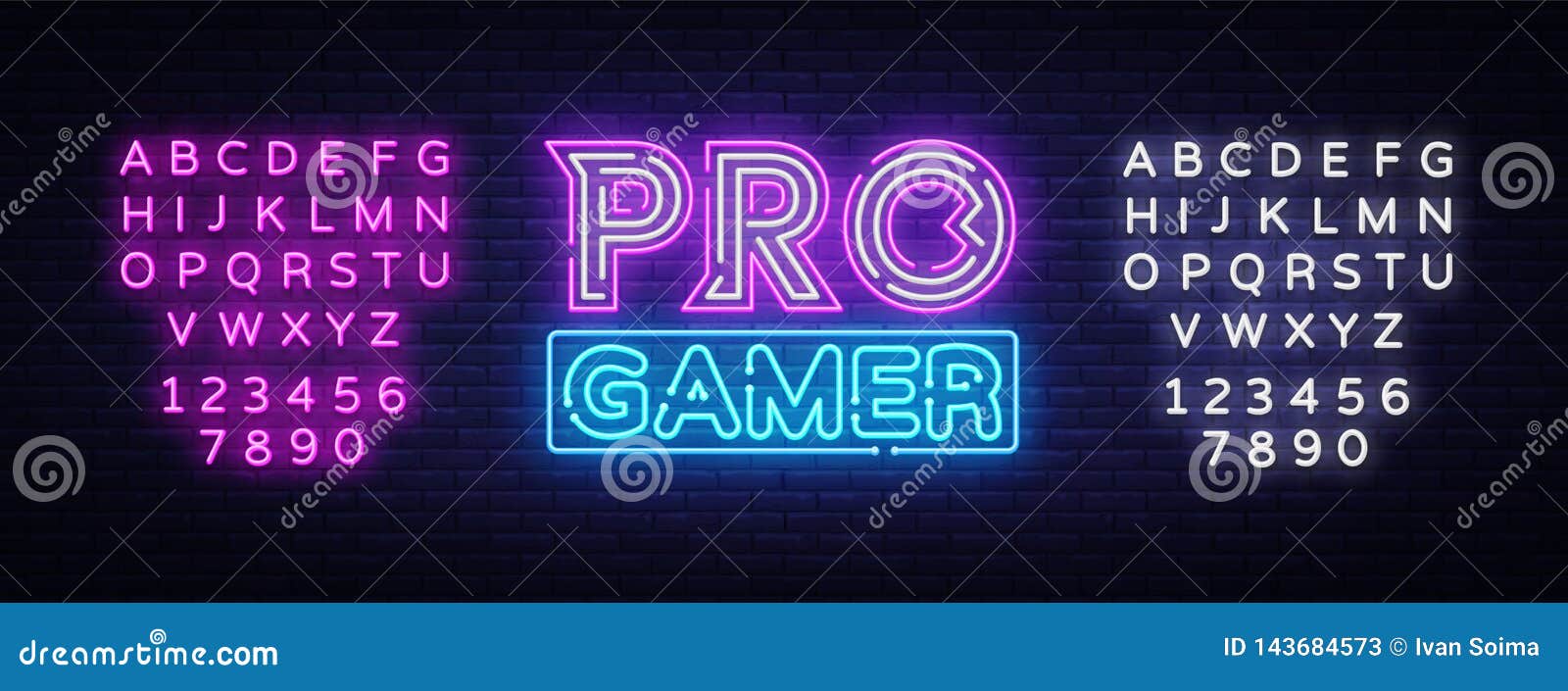 pro gamer neon sign . neon gaming  template, light banner, night signboard, nightly bright advertising
