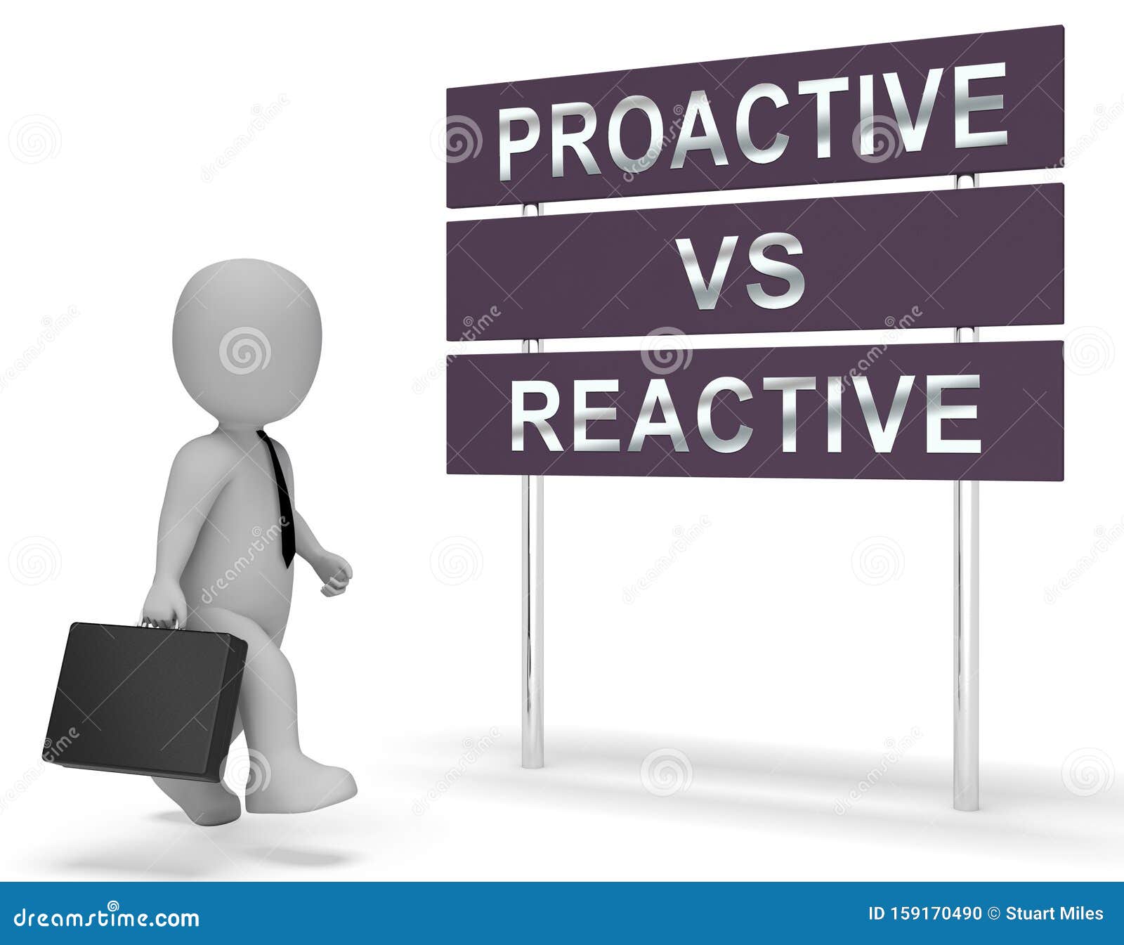 proactive vs reactive sign representing taking aggressive initiative or reacting - 3d 