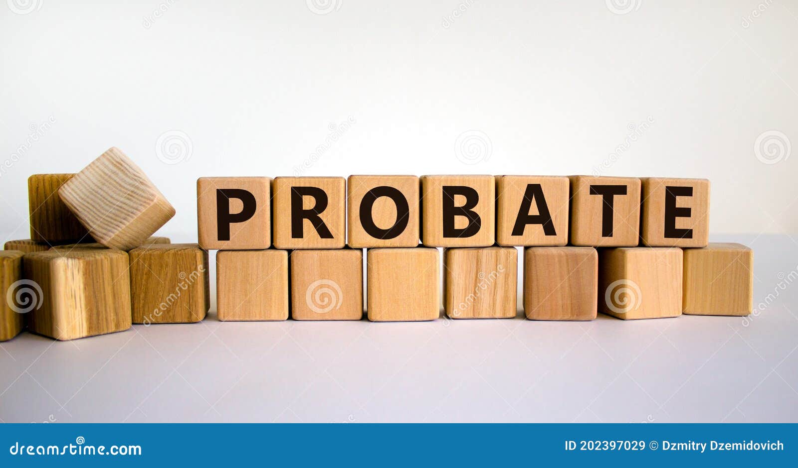 probate concept. wooden cubes with text `probate` on beautiful white background. business concept, copy space