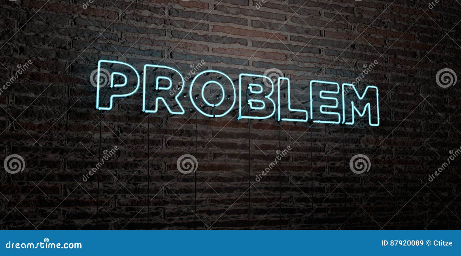 PROBLEM -Realistic Neon Sign on Brick Wall background - 3D rendered royalty free stock image. Can be used for online banner ads and direct mailers.