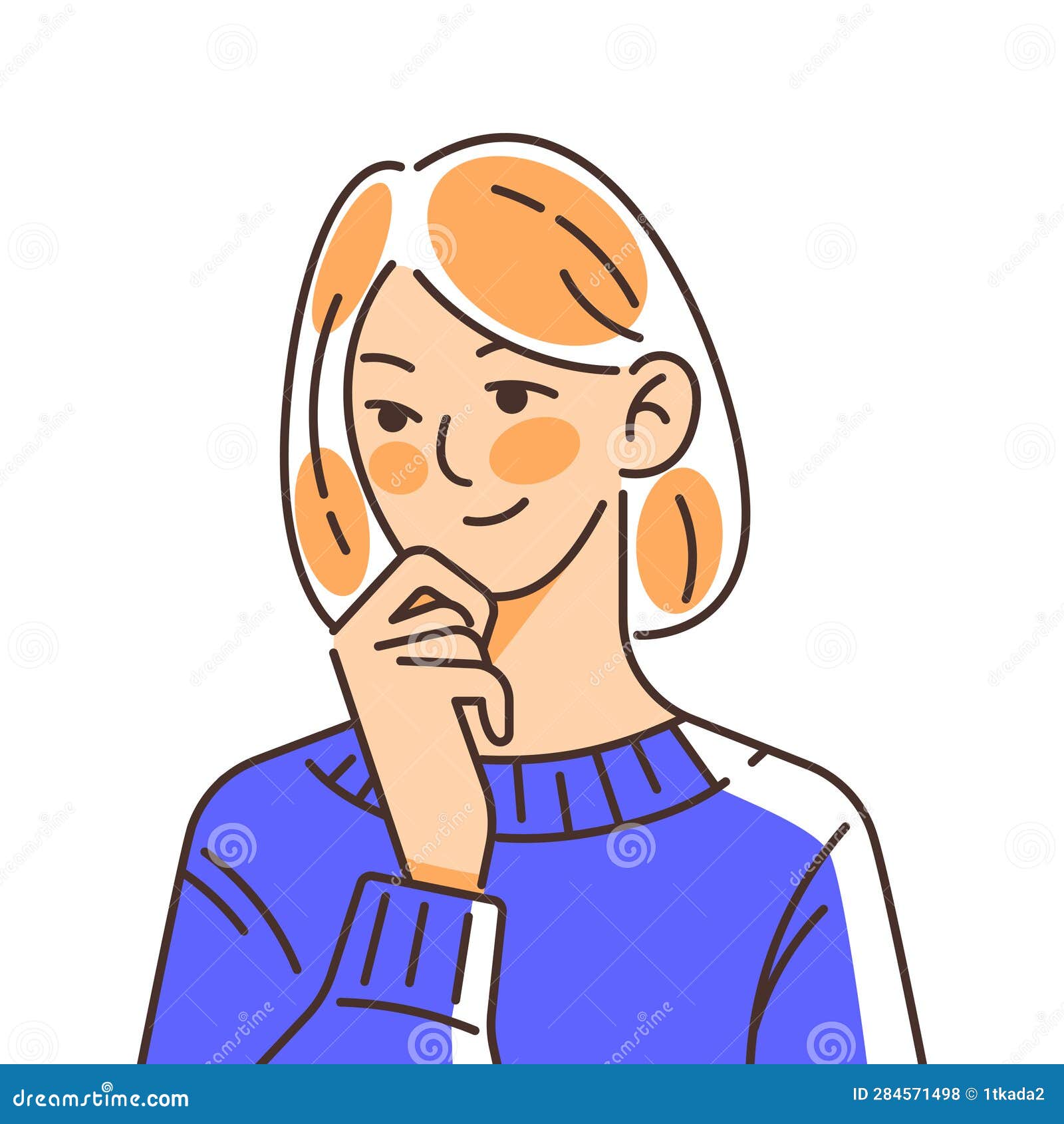 problem solving concept. the woman thinks about something and smiles. flat  