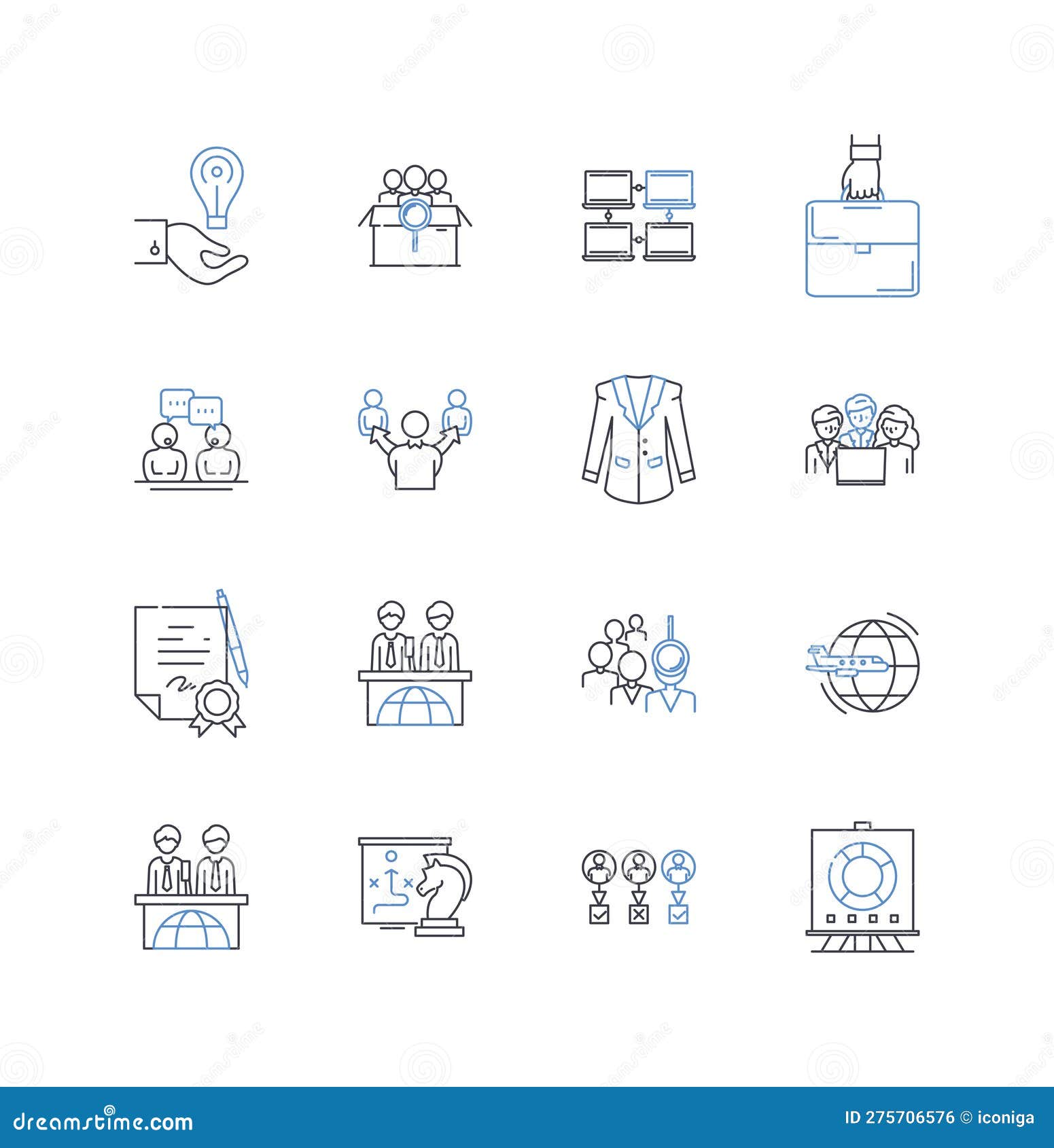 problem solving line icons collection. solution, innovation, brainstorming, analyzing, decision, experiments
