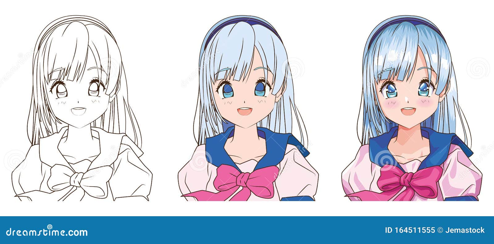 Proceso De Dibujo Del Personaje De Anime De Una Joven Mujer Ilustración del  Vector - Ilustración de ojos, adolescente: 164511555