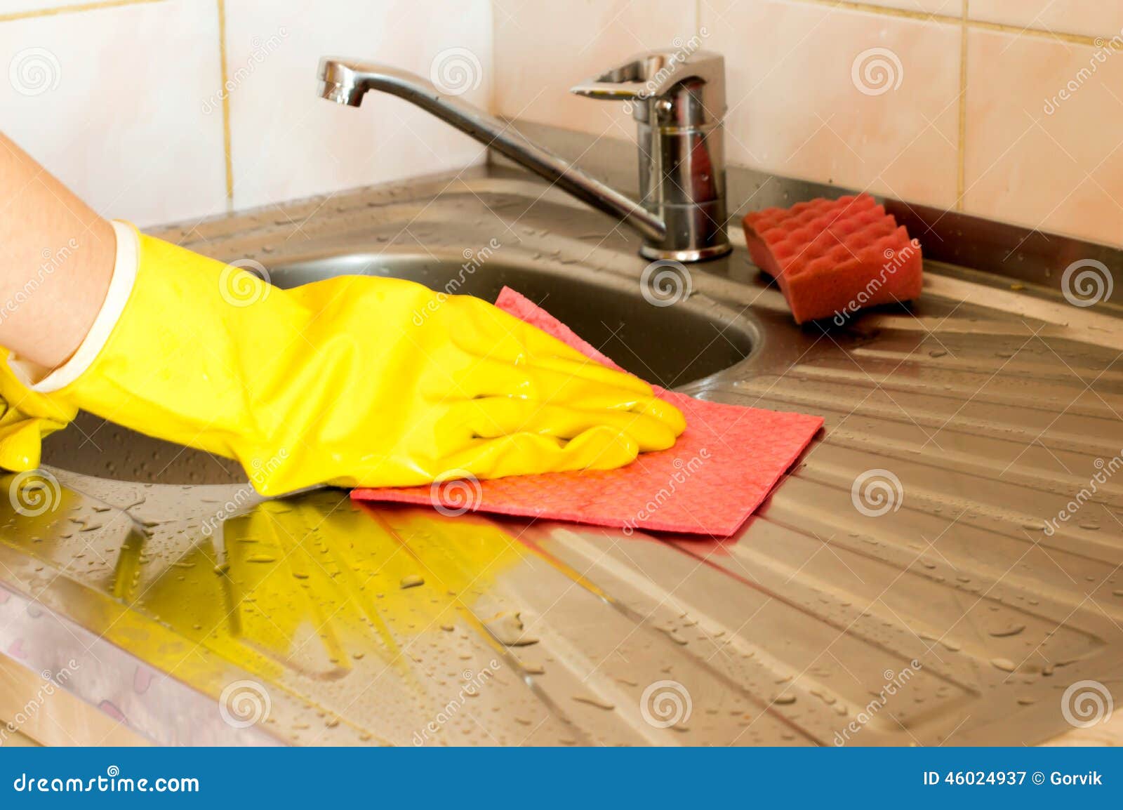 The Process of Cleaning the Kitchen Sink Stock Image Image of